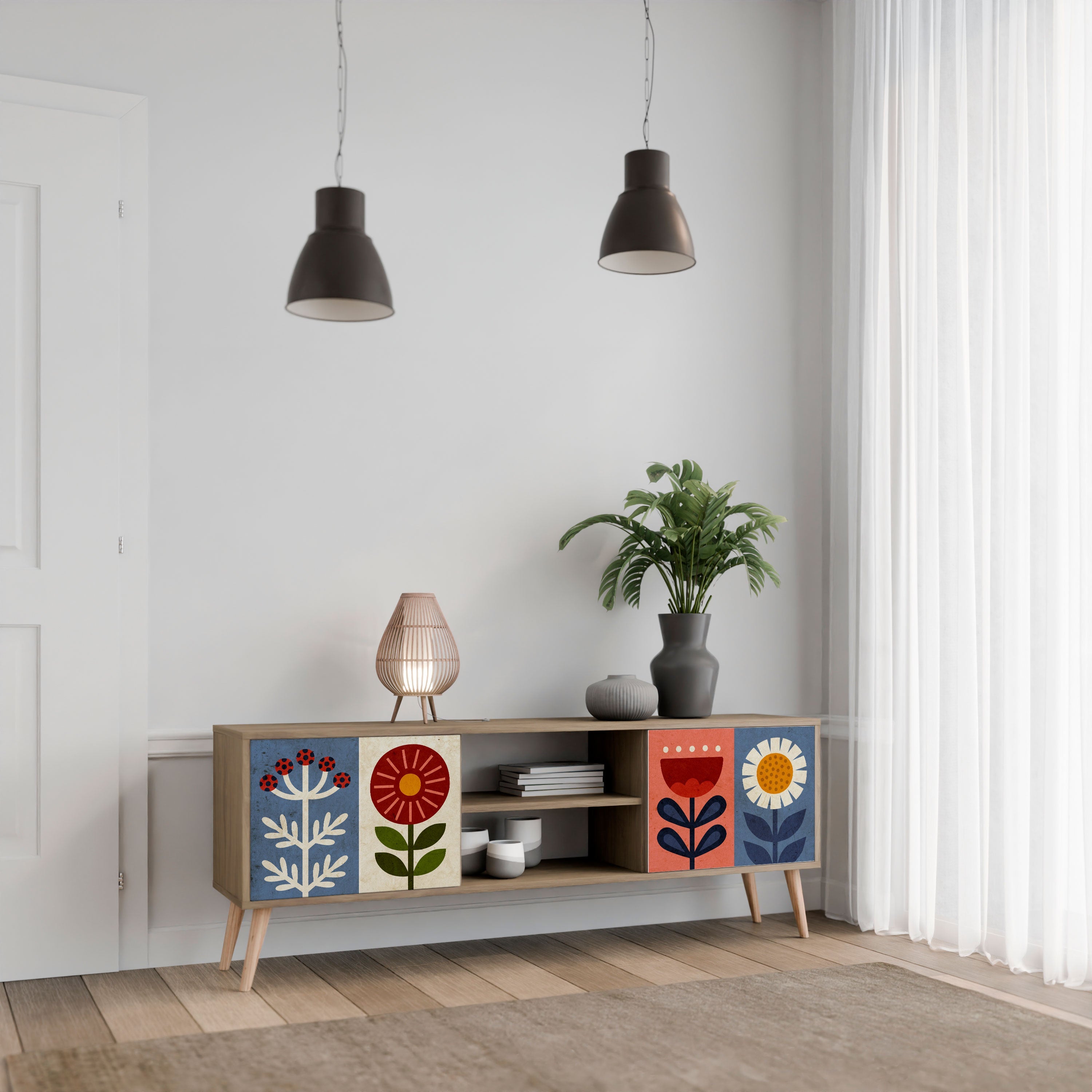 SCANDIC FLOWERET Móvel de TV com 2 Portas em Efeito Carvalho