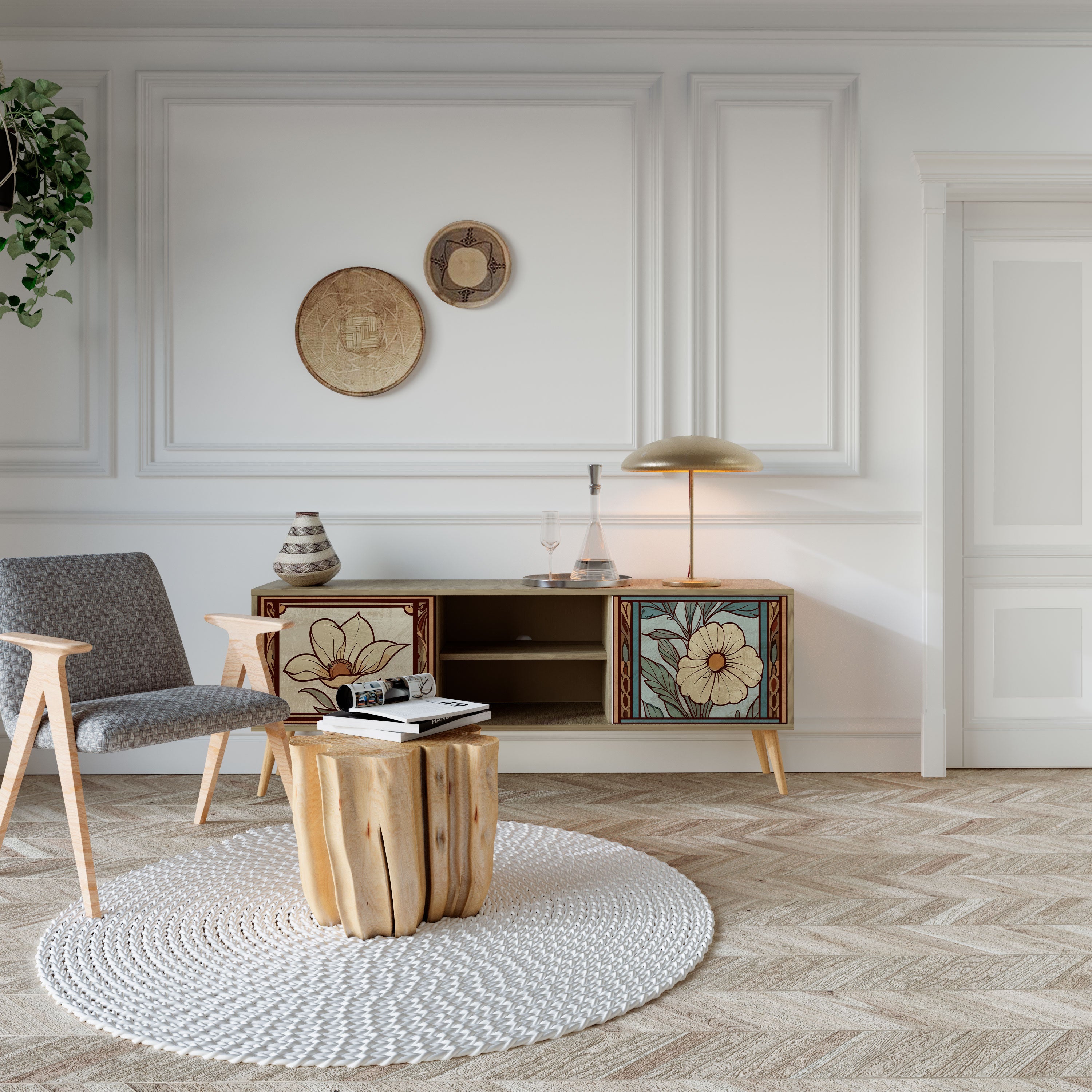 TIMELESS FLORA Móvel de TV com 2 Portas em Efeito Carvalho