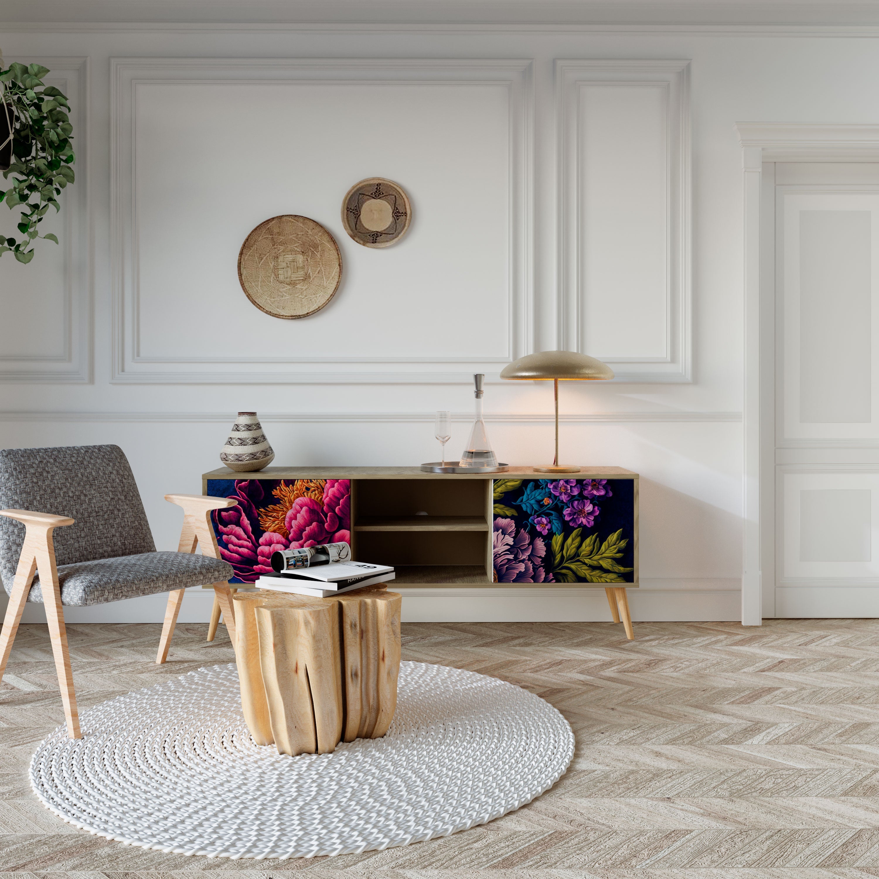 BLOOMING ELEGANCE Móvel de TV com 2 Portas em Efeito Carvalho