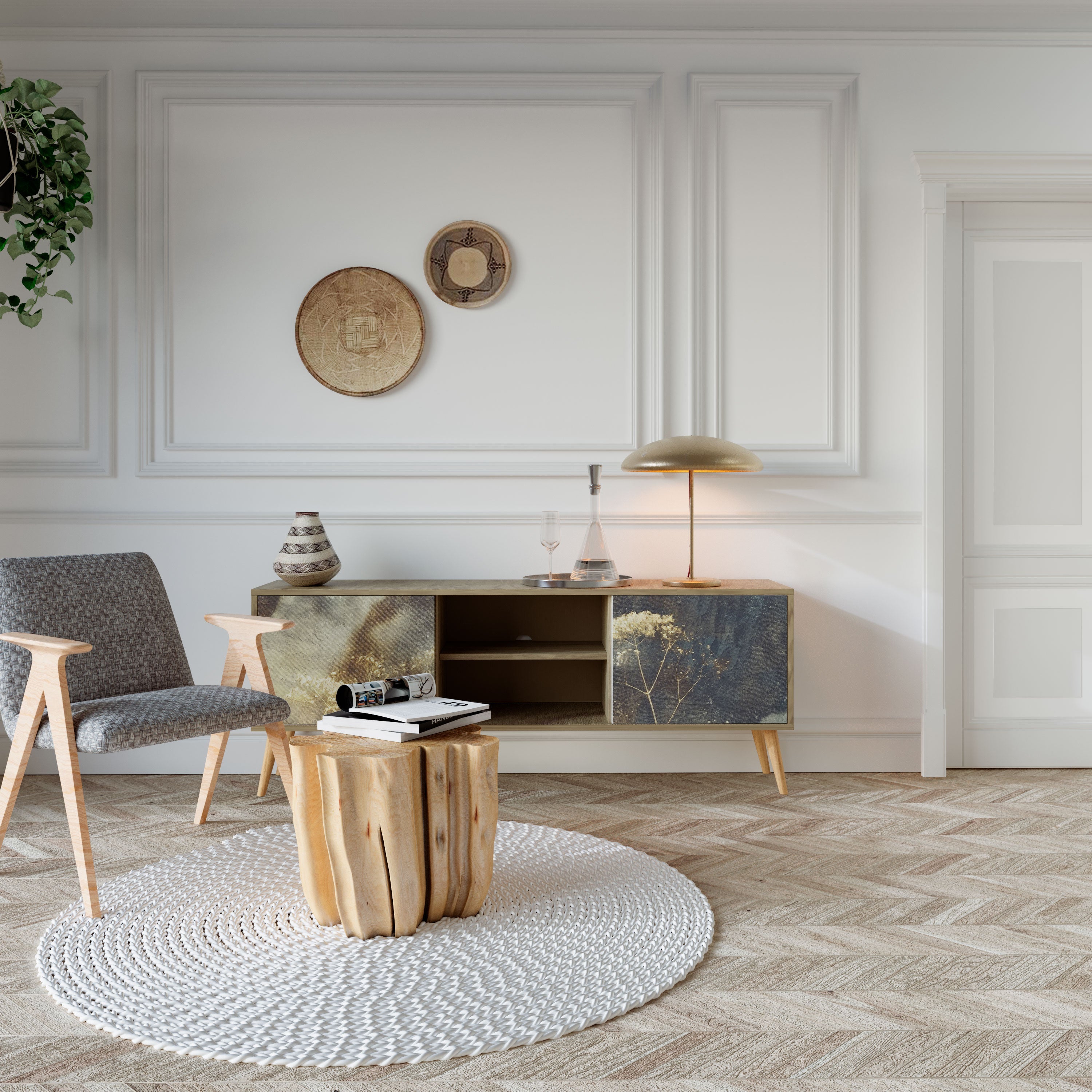 GENTLE POWER Móvel de TV com 2 Portas em Efeito Carvalho