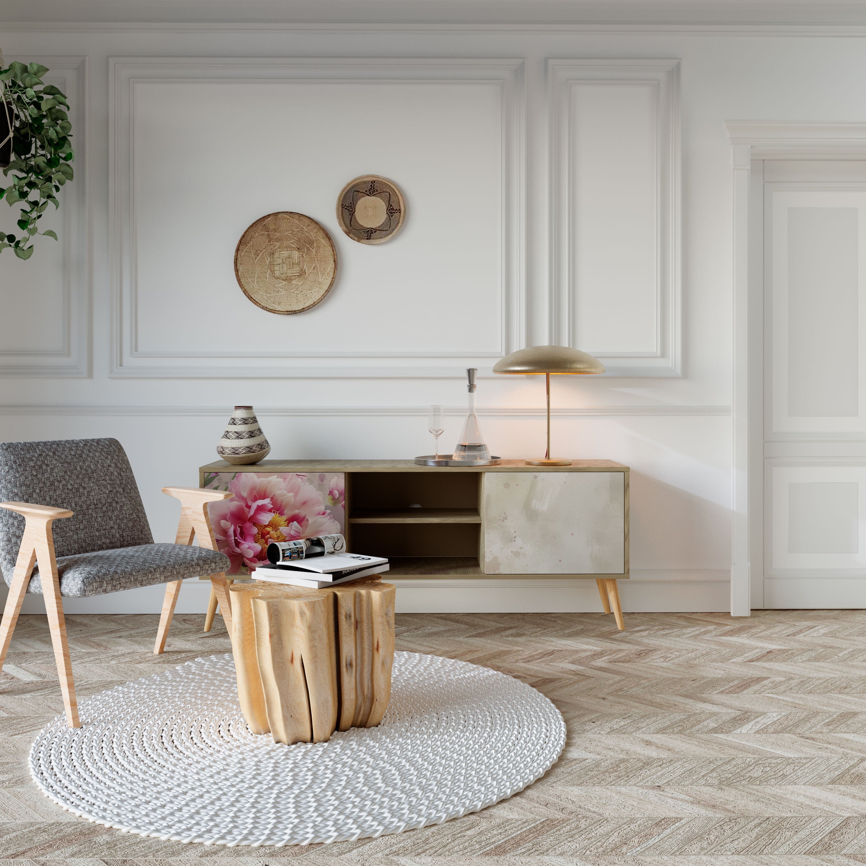 PEONY WHISPER Móvel de TV com 2 Portas em Efeito Carvalho