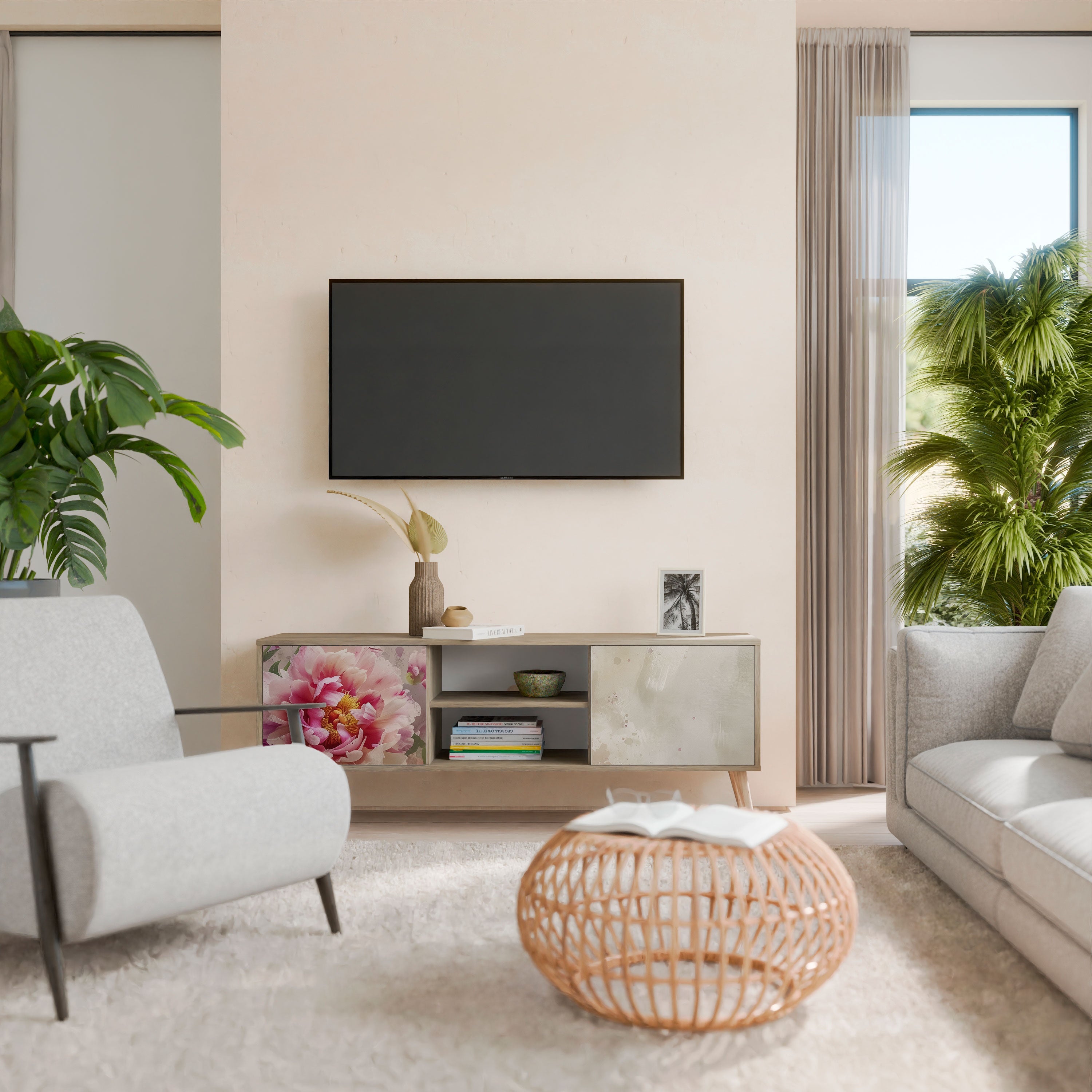 PEONY WHISPER Móvel de TV com 2 Portas em Efeito Carvalho