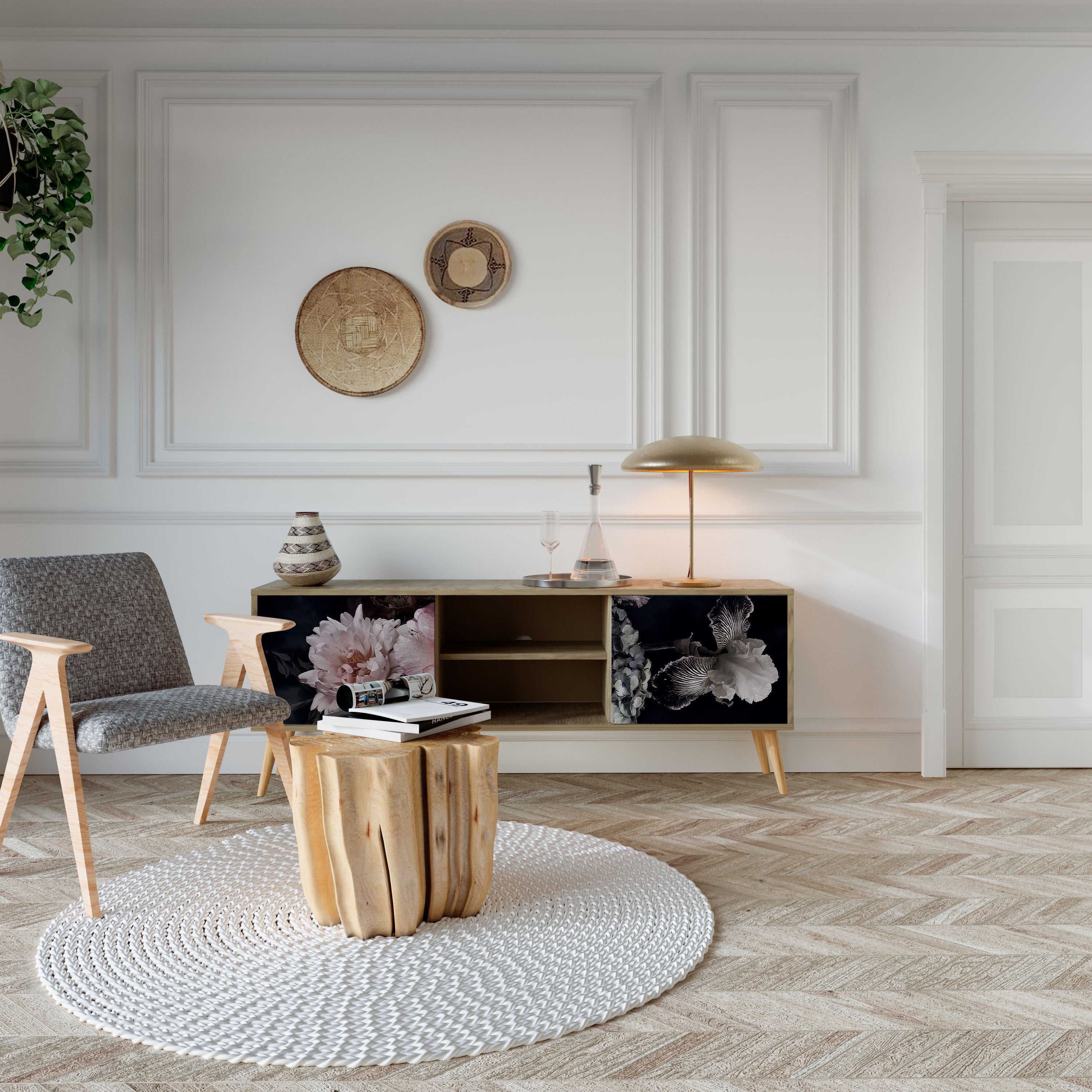 PURE BLOSSOM Móvel de TV com 2 Portas em Efeito Carvalho