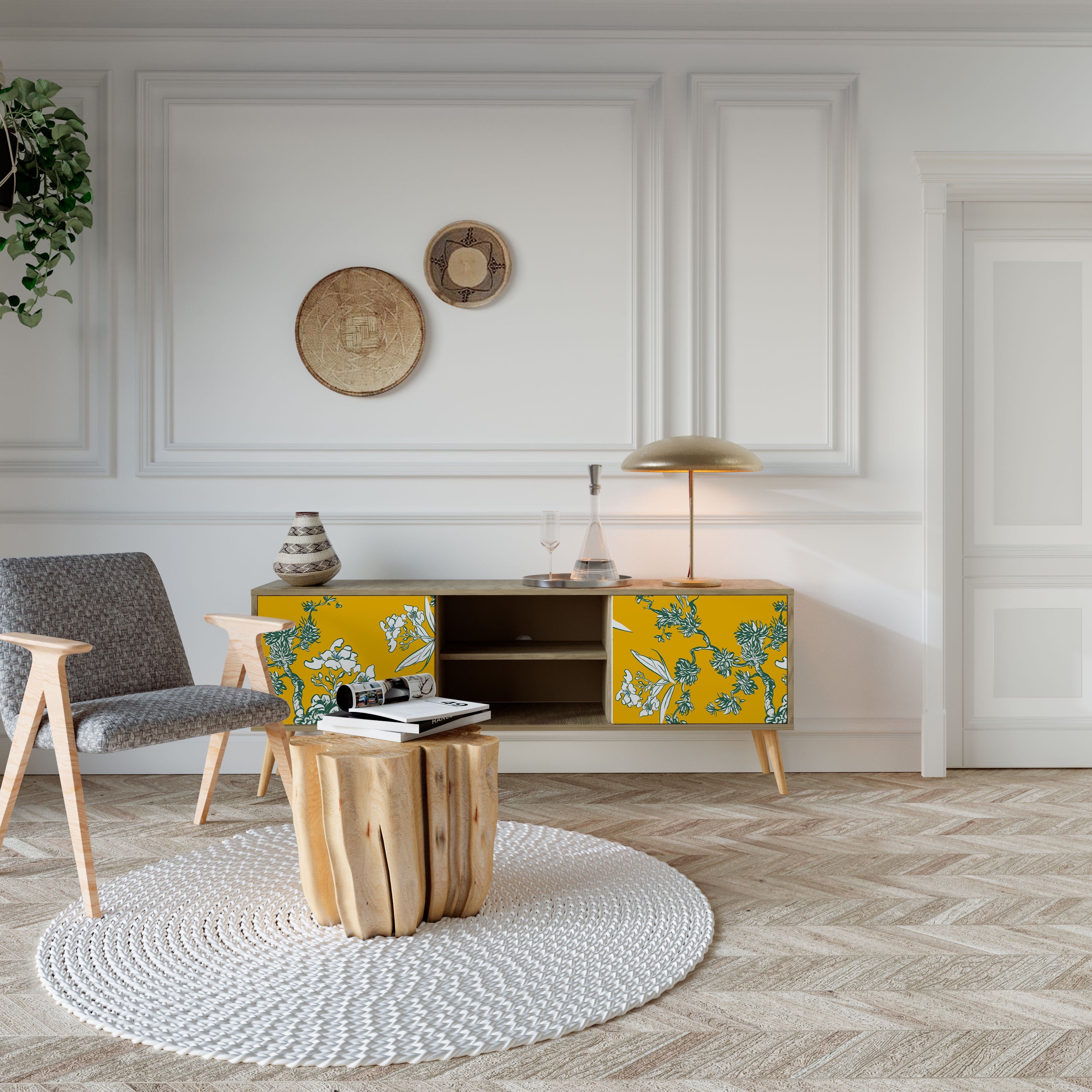 YELLOW CHINOISERIE Móvel de TV com 2 Portas em Efeito Carvalho