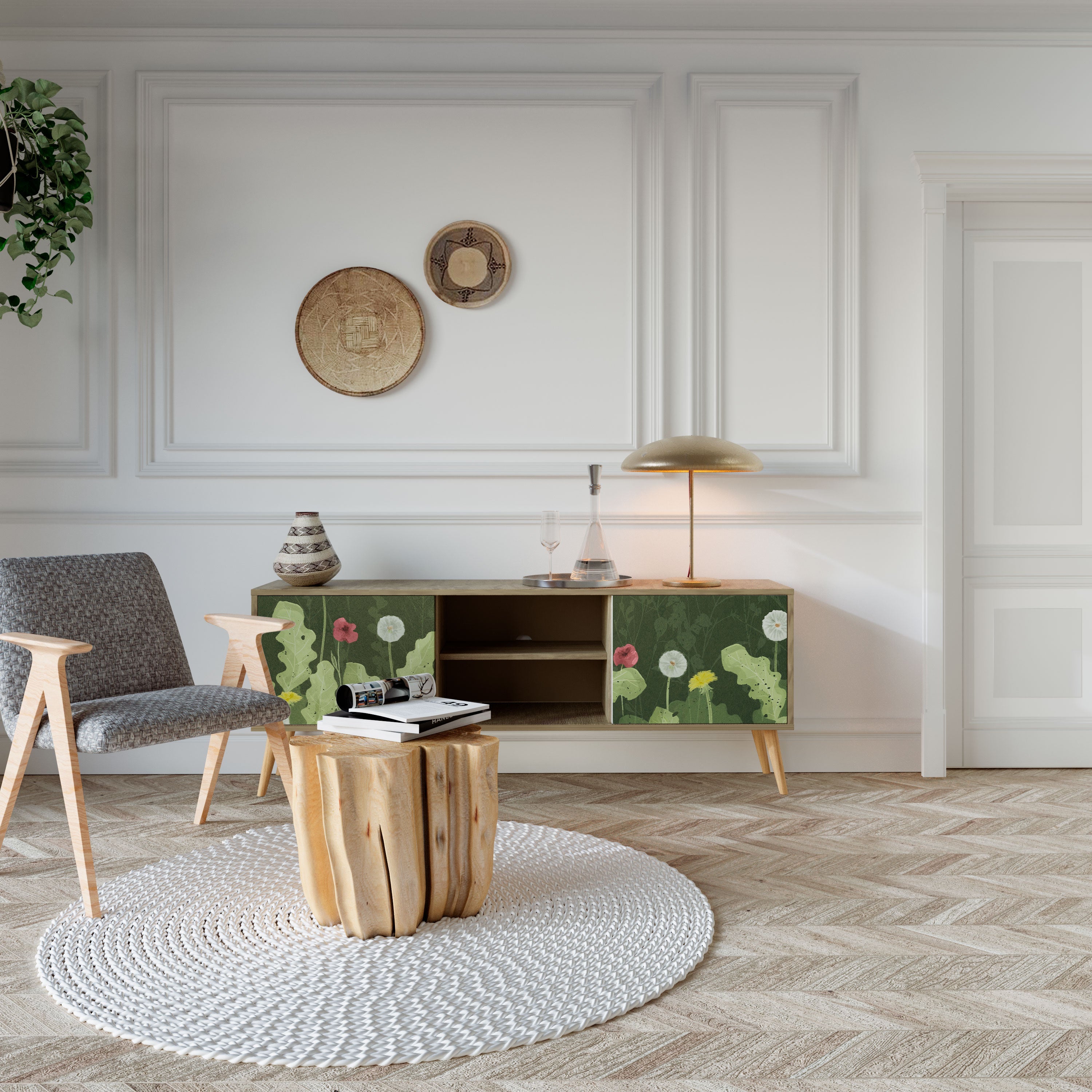 DANDELION AMUSE Móvel de TV com 2 Portas em Efeito Carvalho