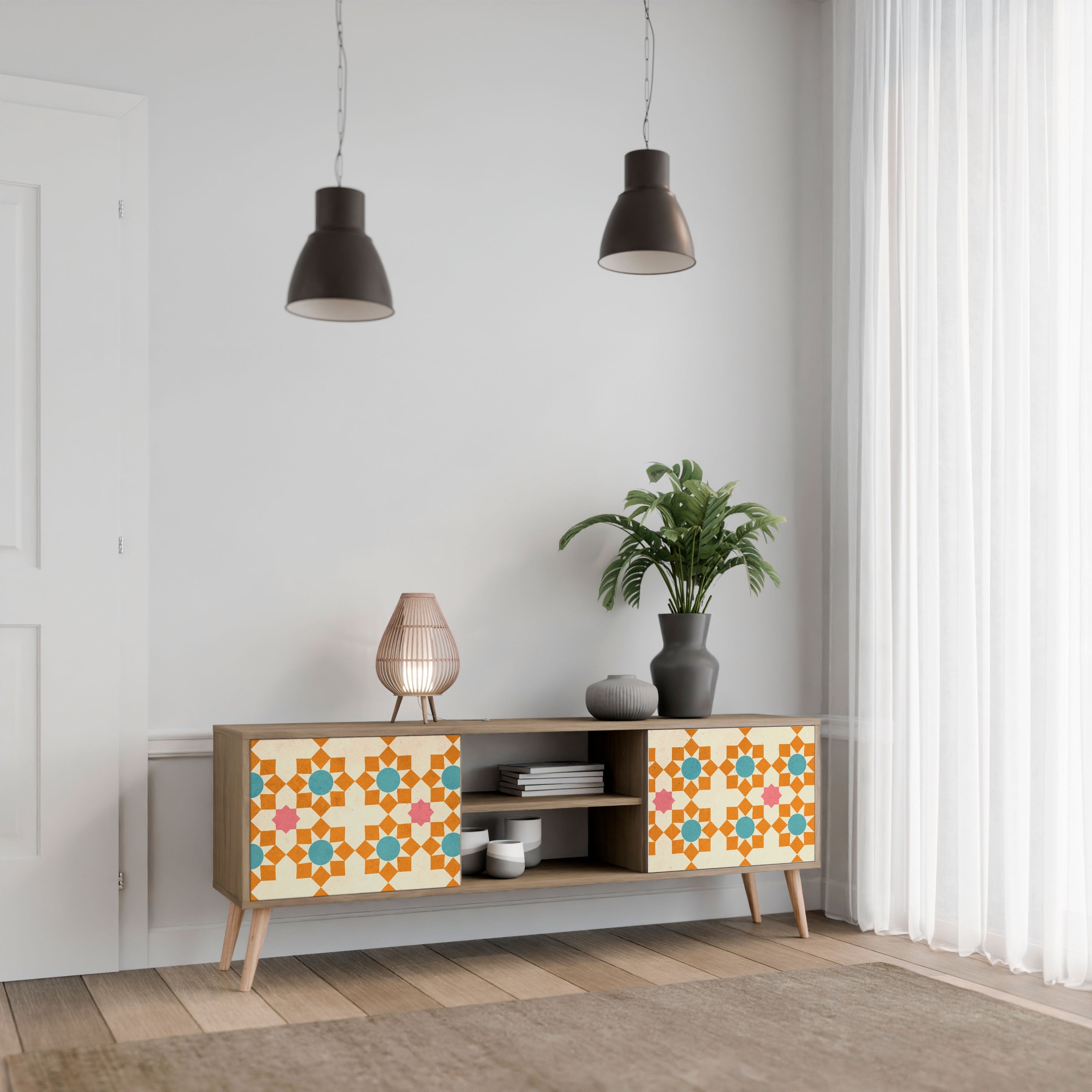 FLORAL DECOR Móvel de TV com 2 Portas em Efeito Carvalho