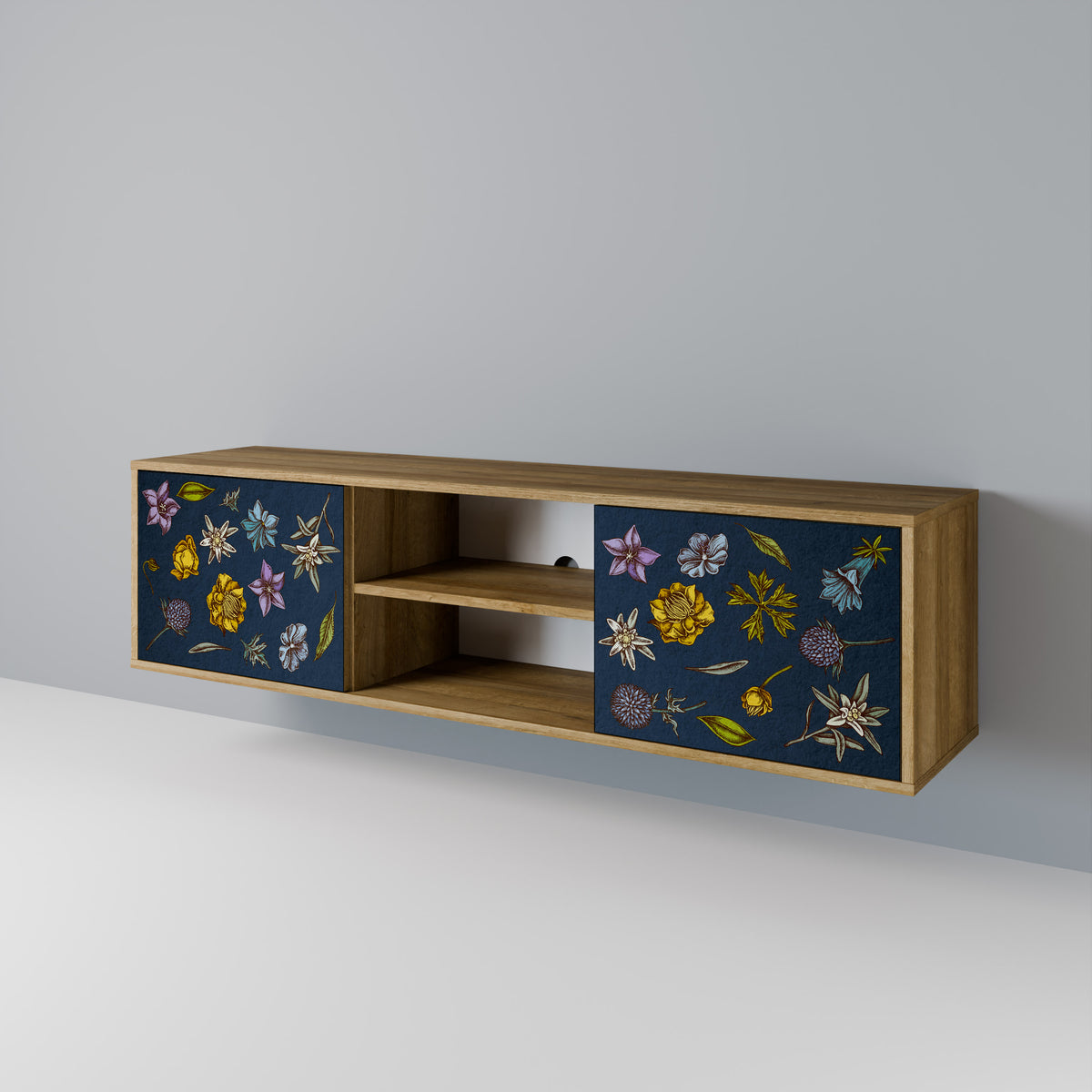 FLOWERS ON NAVY BLUE Móvel de TV de 2 Portas