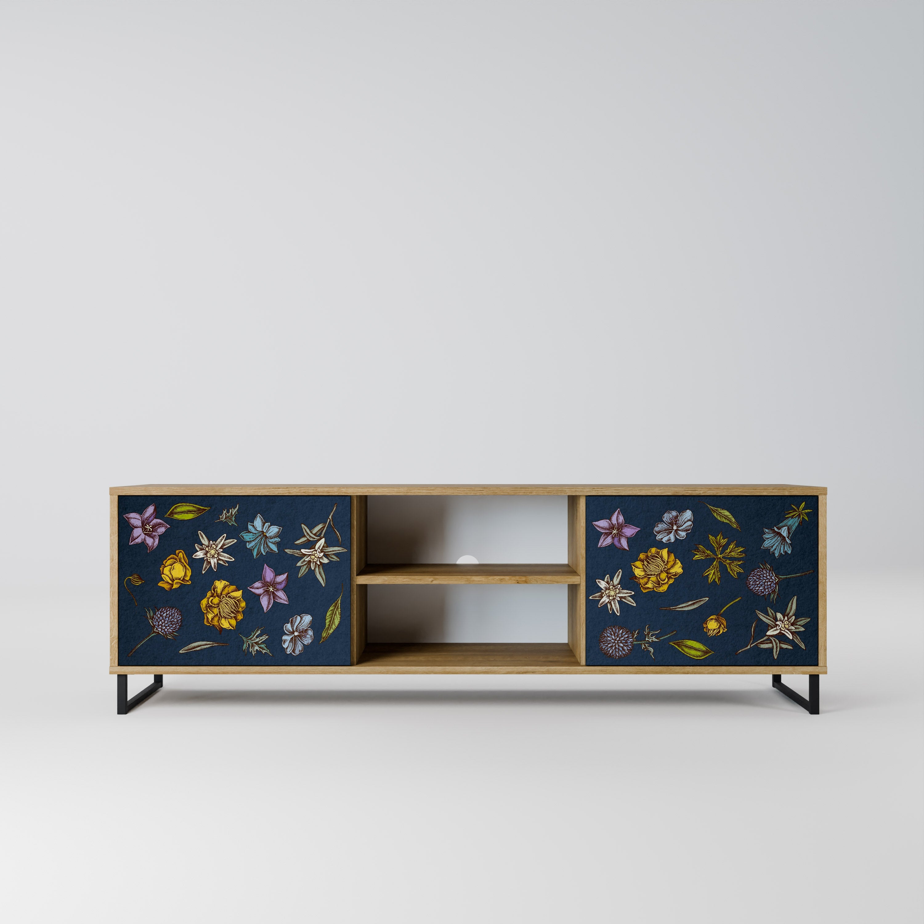 FLOWERS ON NAVY BLUE Móvel de TV com 2 Portas em Efeito Carvalho