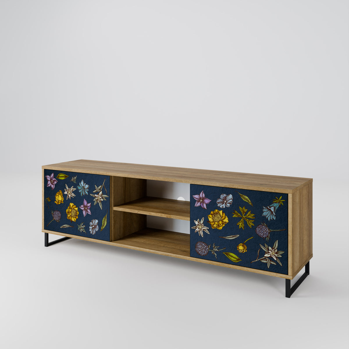 FLOWERS ON NAVY BLUE Móvel de TV de 2 Portas