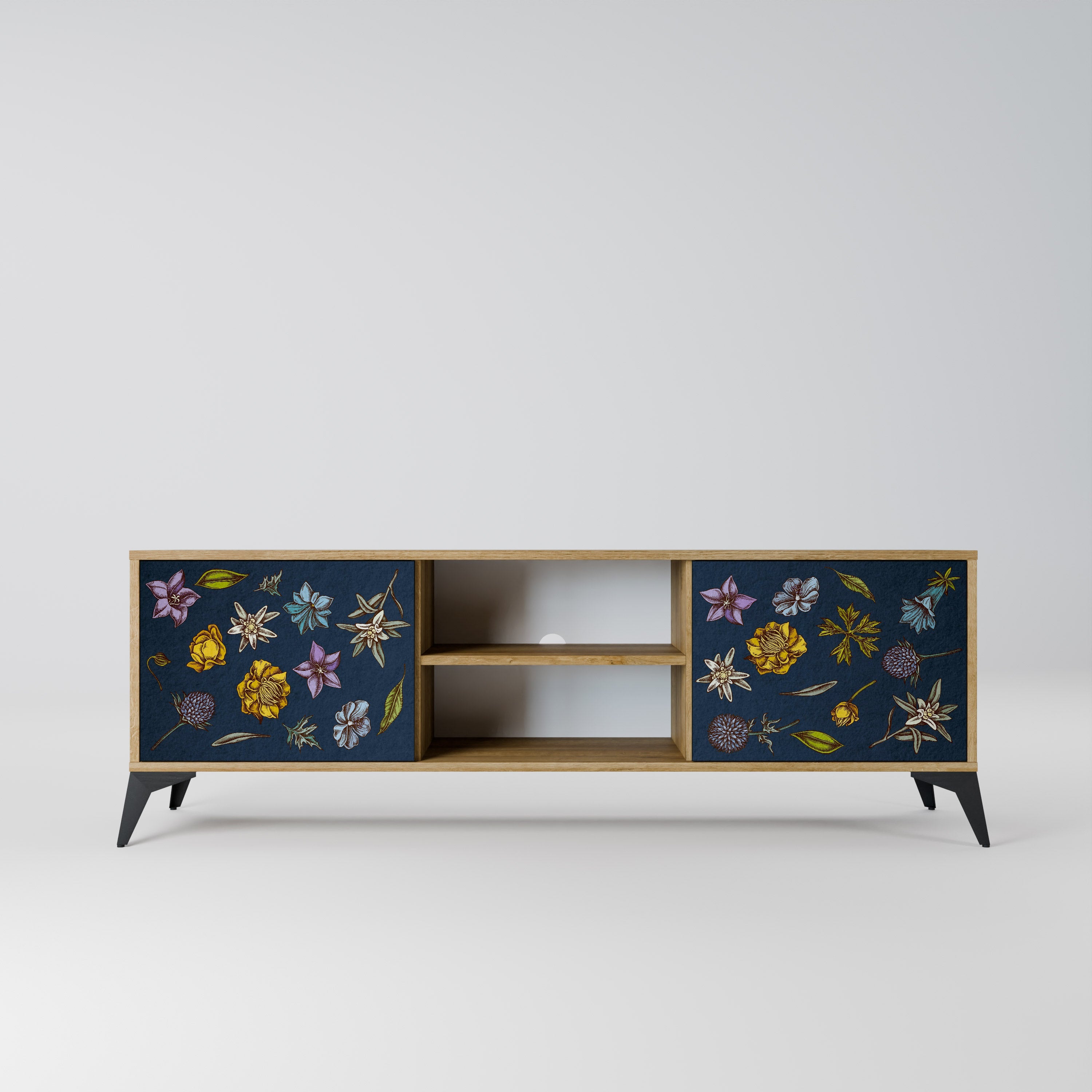 FLOWERS ON NAVY BLUE Móvel de TV com 2 Portas em Efeito Carvalho