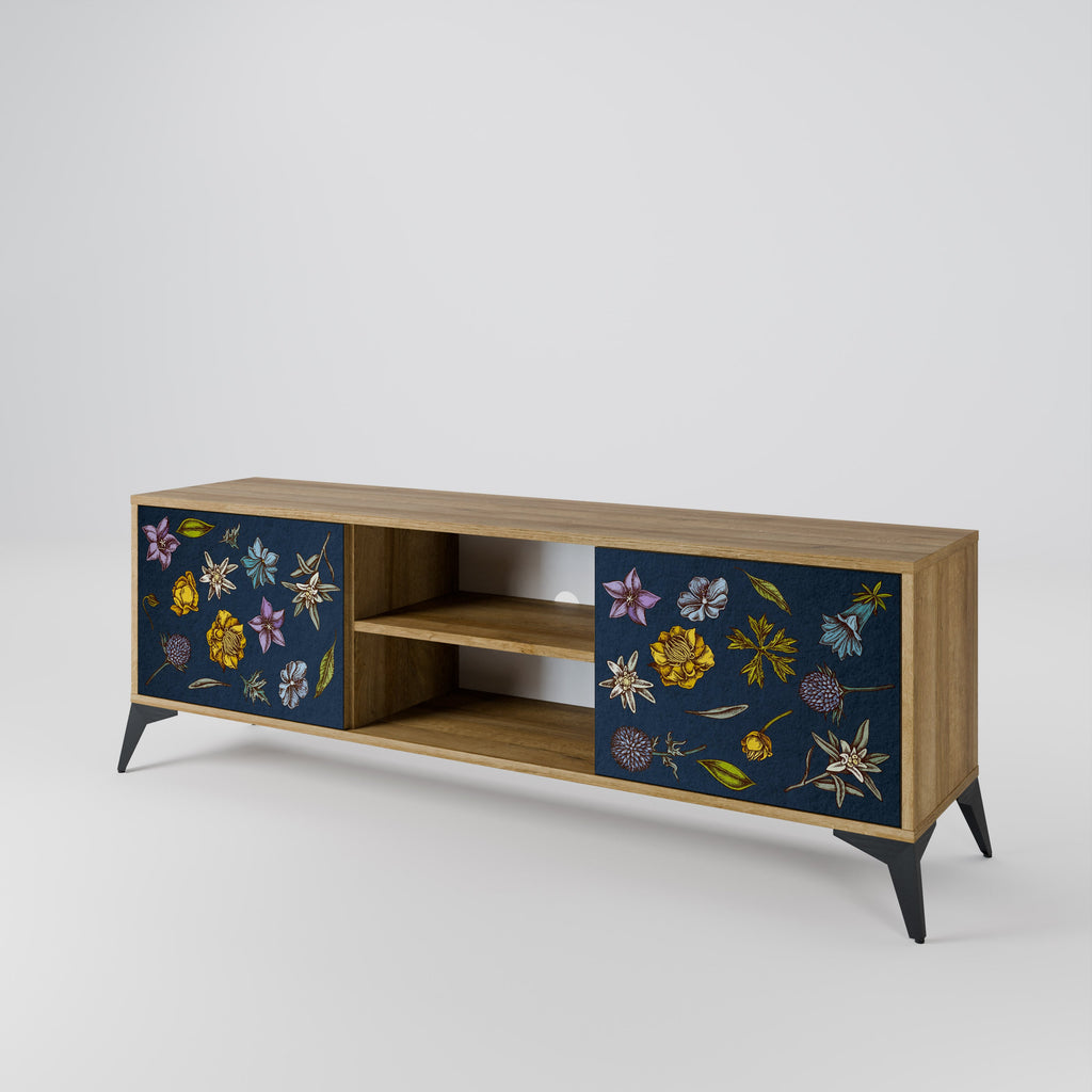 FLOWERS ON NAVY BLUE Móvel de TV com 2 Portas em Efeito Carvalho