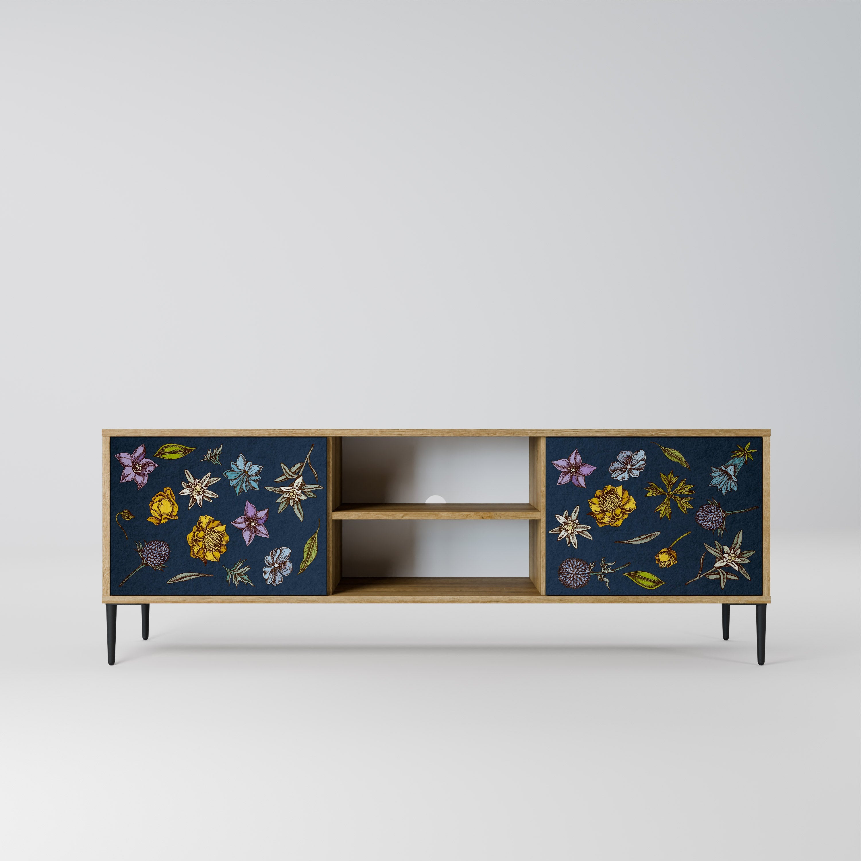 FLOWERS ON NAVY BLUE Móvel de TV com 2 Portas em Efeito Carvalho