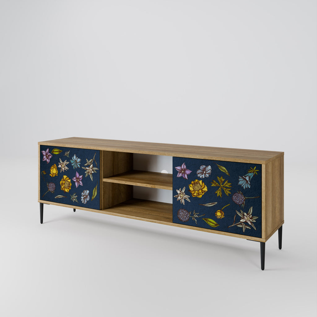 FLOWERS ON NAVY BLUE Móvel de TV com 2 Portas em Efeito Carvalho