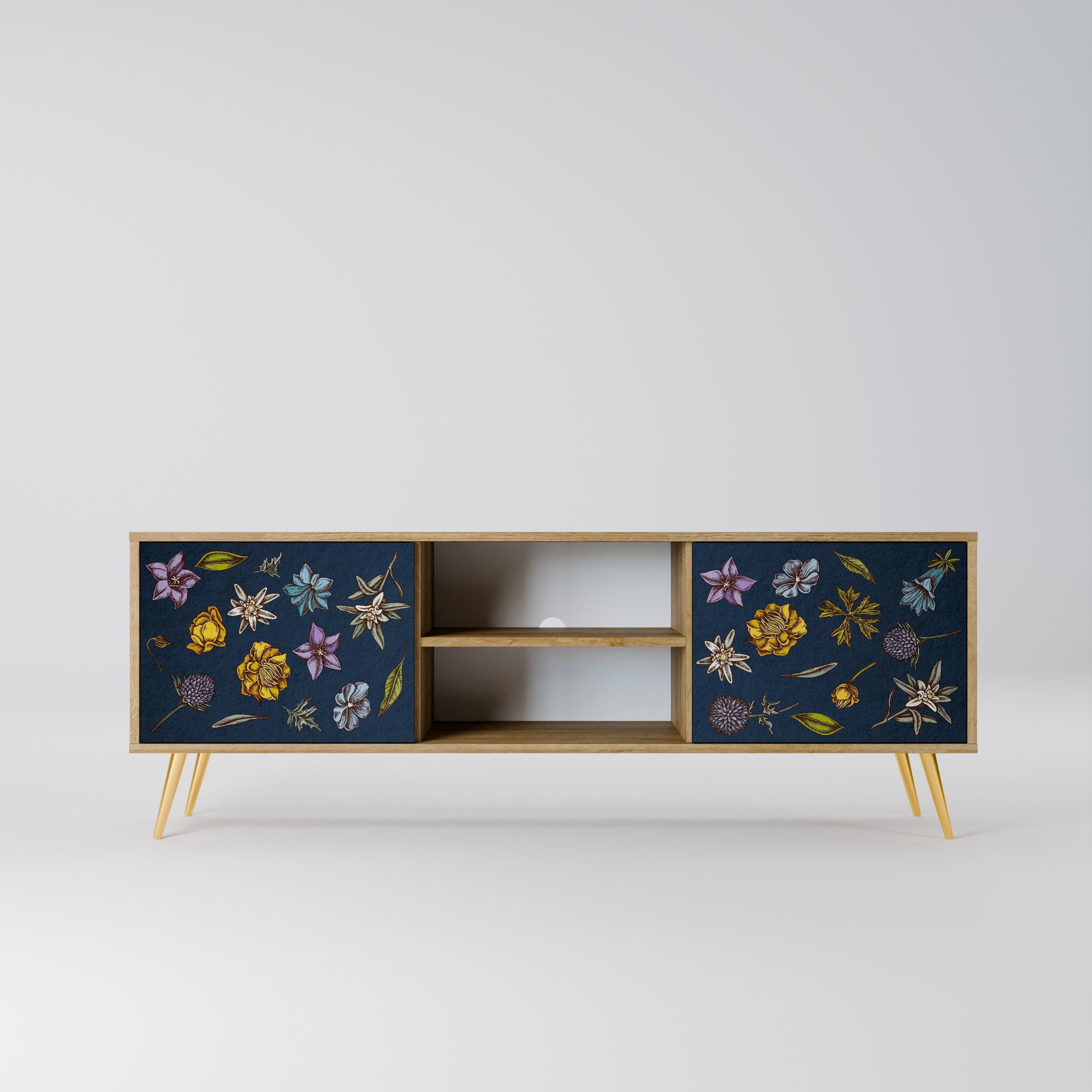 FLOWERS ON NAVY BLUE Móvel de TV com 2 Portas em Efeito Carvalho