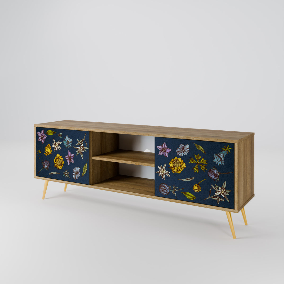 FLOWERS ON NAVY BLUE Móvel de TV de 2 Portas