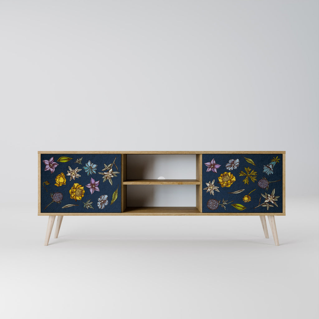 FLOWERS ON NAVY BLUE Móvel de TV com 2 Portas em Efeito Carvalho