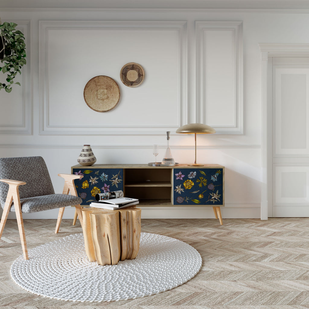 FLOWERS ON NAVY BLUE Móvel de TV com 2 Portas em Efeito Carvalho