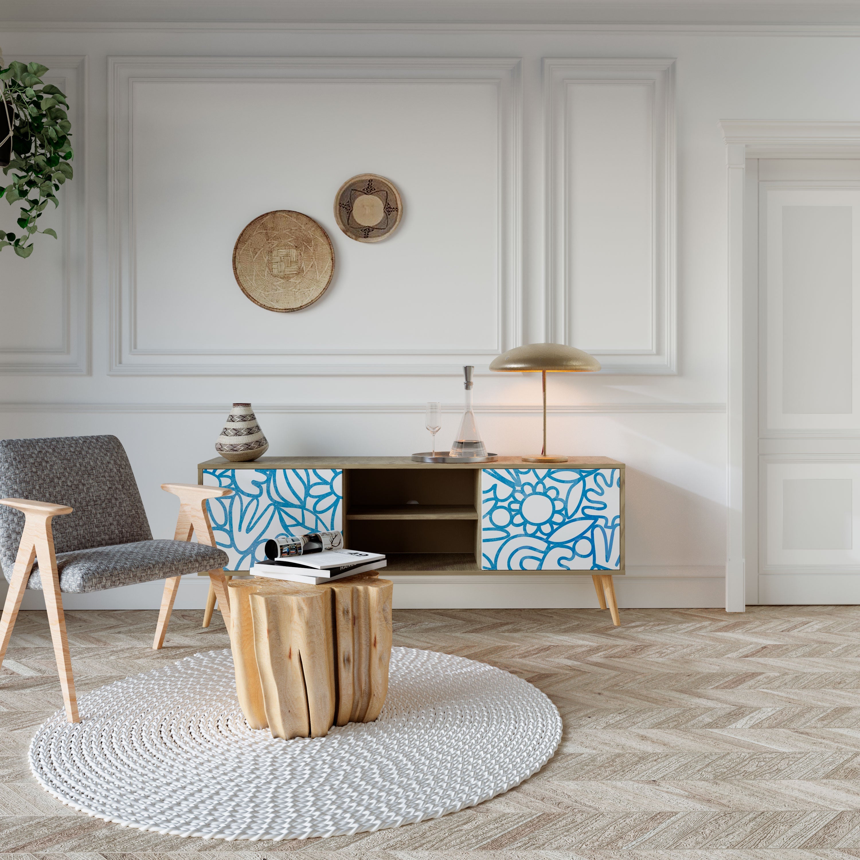 BLOOMY MORNING Móvel de TV com 2 Portas em Efeito Carvalho