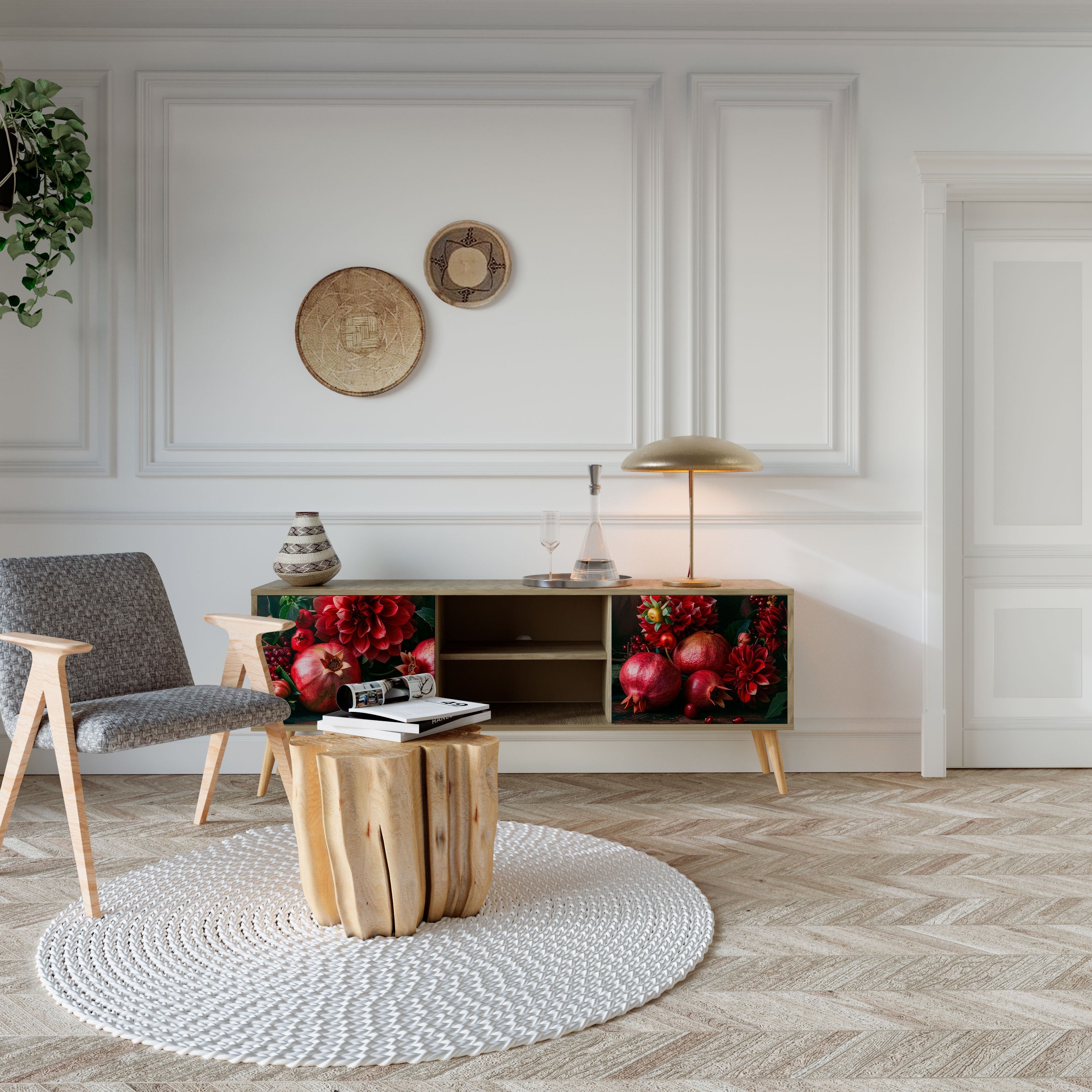 DAHLIAS AND POMEGRANATES Móvel de TV com 2 Portas em Efeito Carvalho