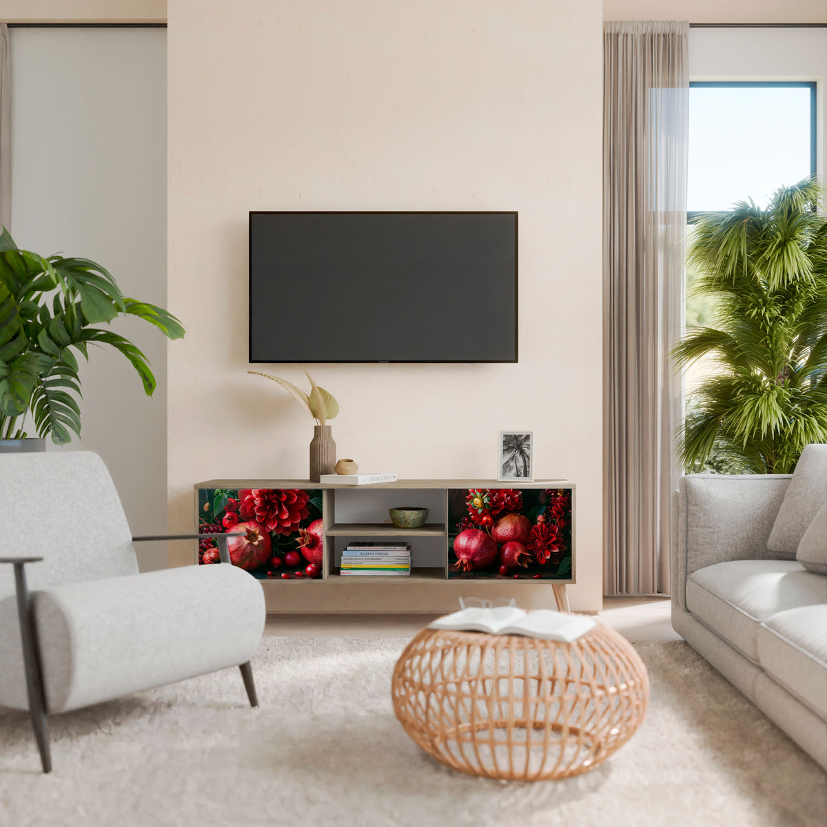 DAHLIAS AND POMEGRANATES 2-Door TV Cabinet