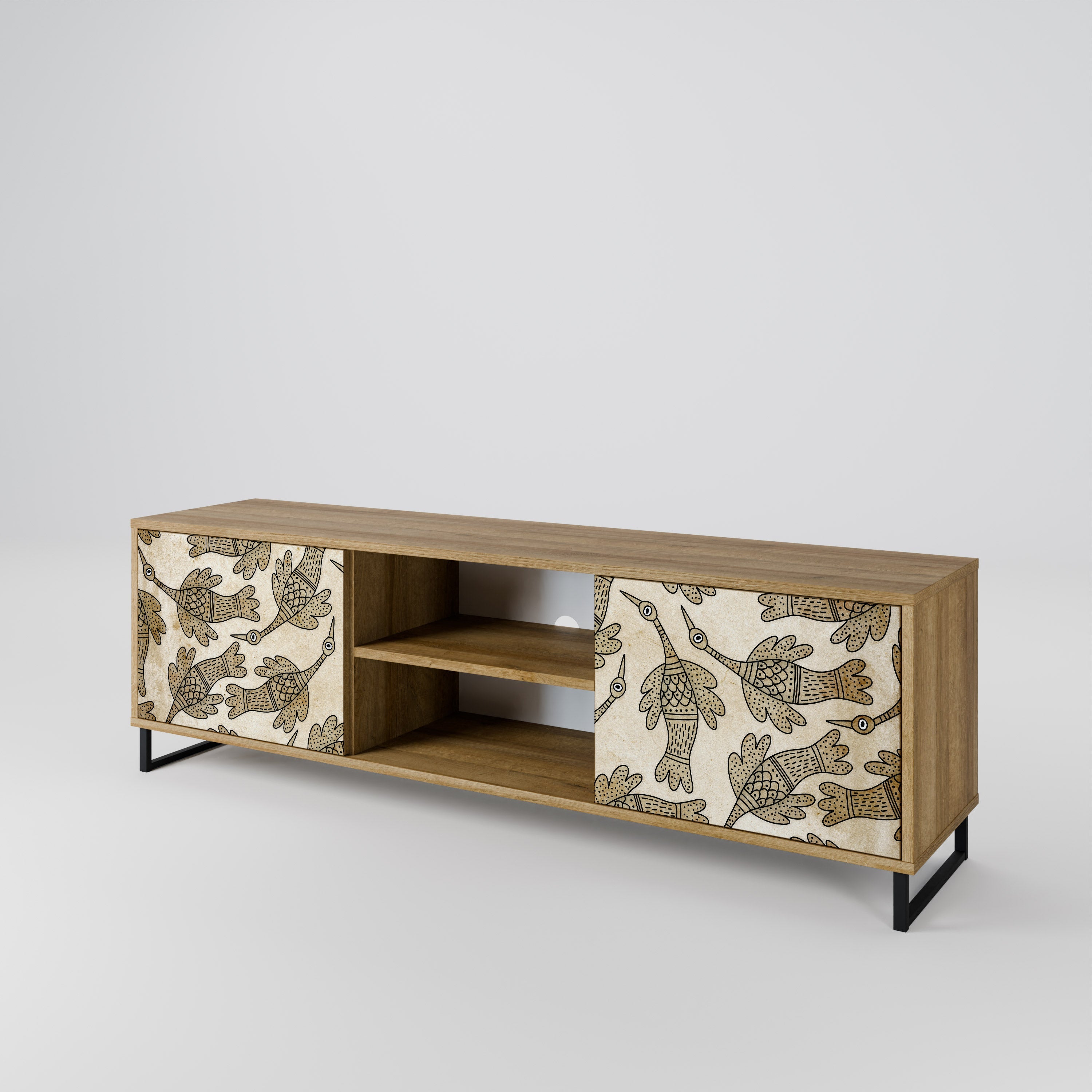 ALMONDINE SONGBIRD 2-Door TV Stand in Oak Effect