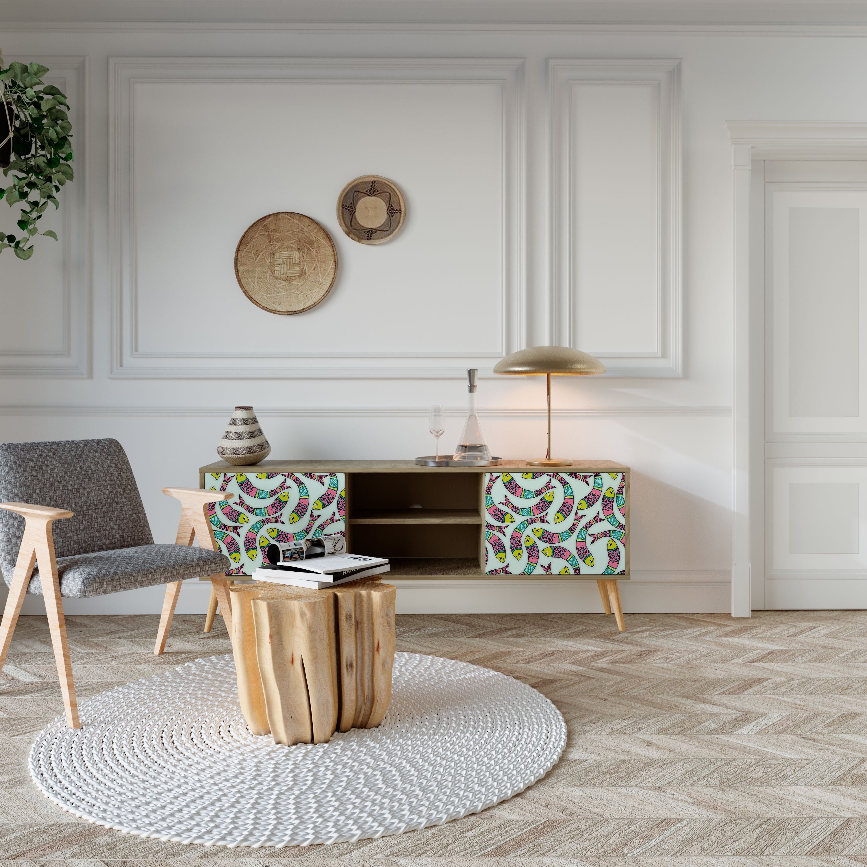 INDIAN FISH Móvel de TV com 2 Portas em Efeito Carvalho