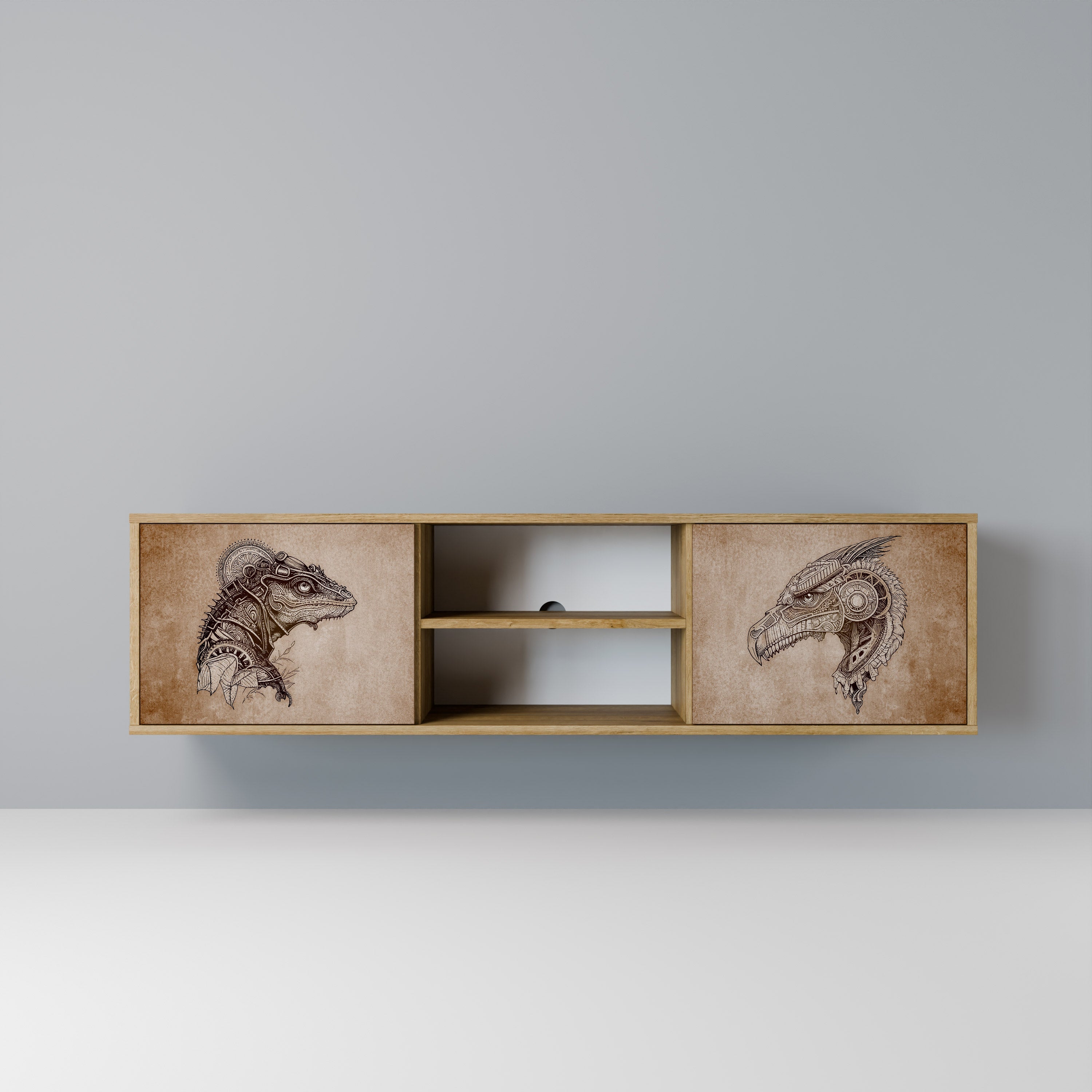 STEAMPUNK CLAN Móvel de TV com 2 Portas em Efeito Carvalho