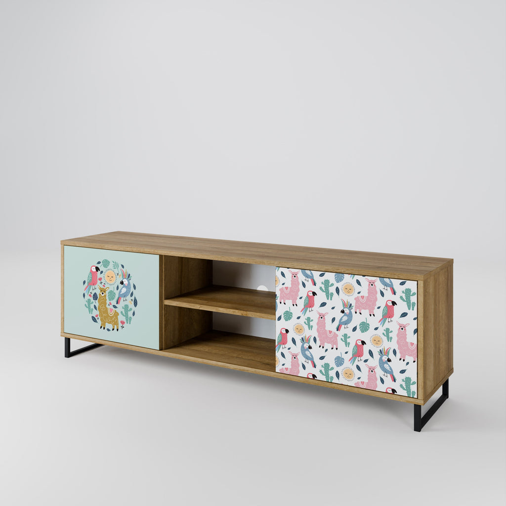 COLORFUL ALPACAS Móvel de TV com 2 Portas em Efeito Carvalho