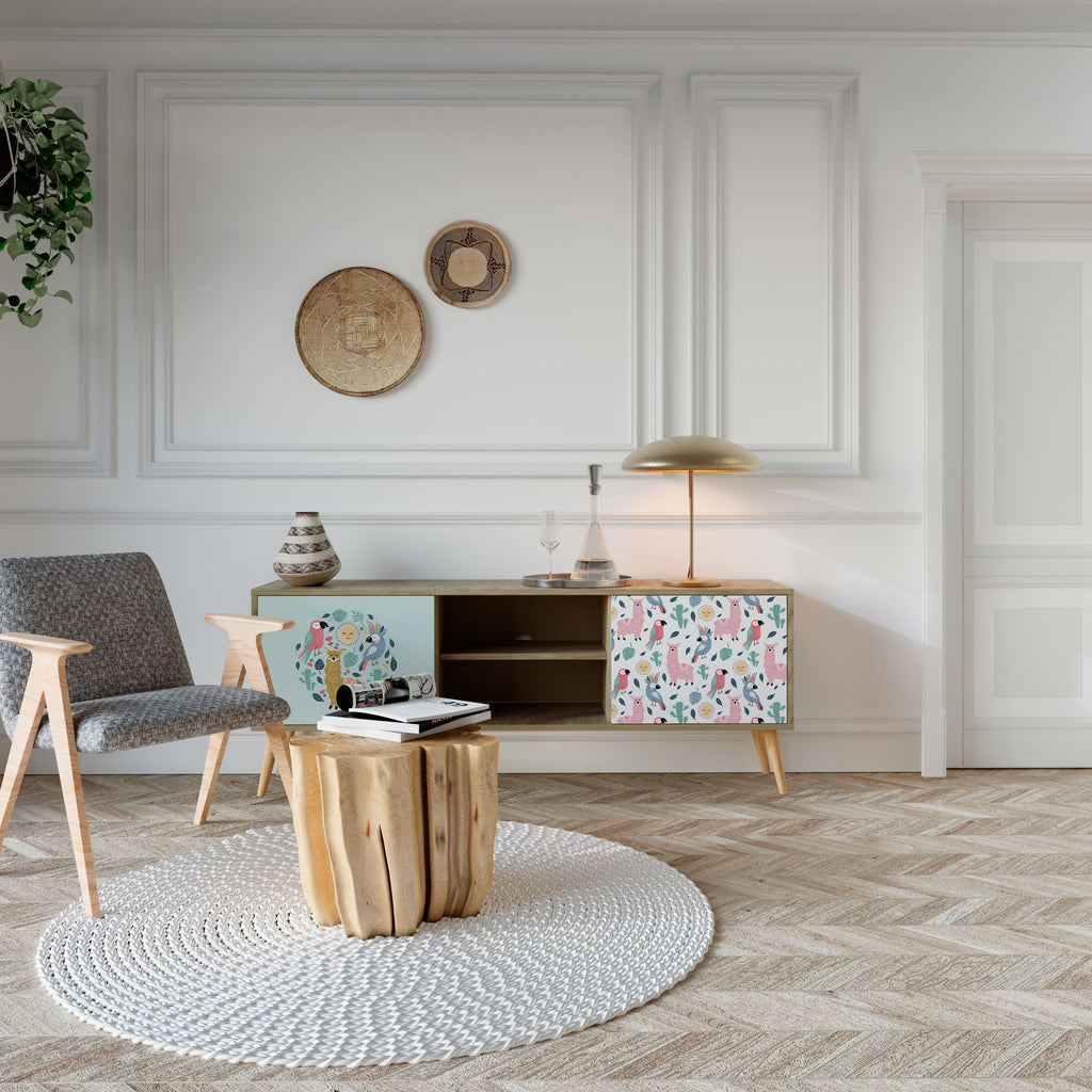 COLORFUL ALPACAS Móvel de TV com 2 Portas em Efeito Carvalho