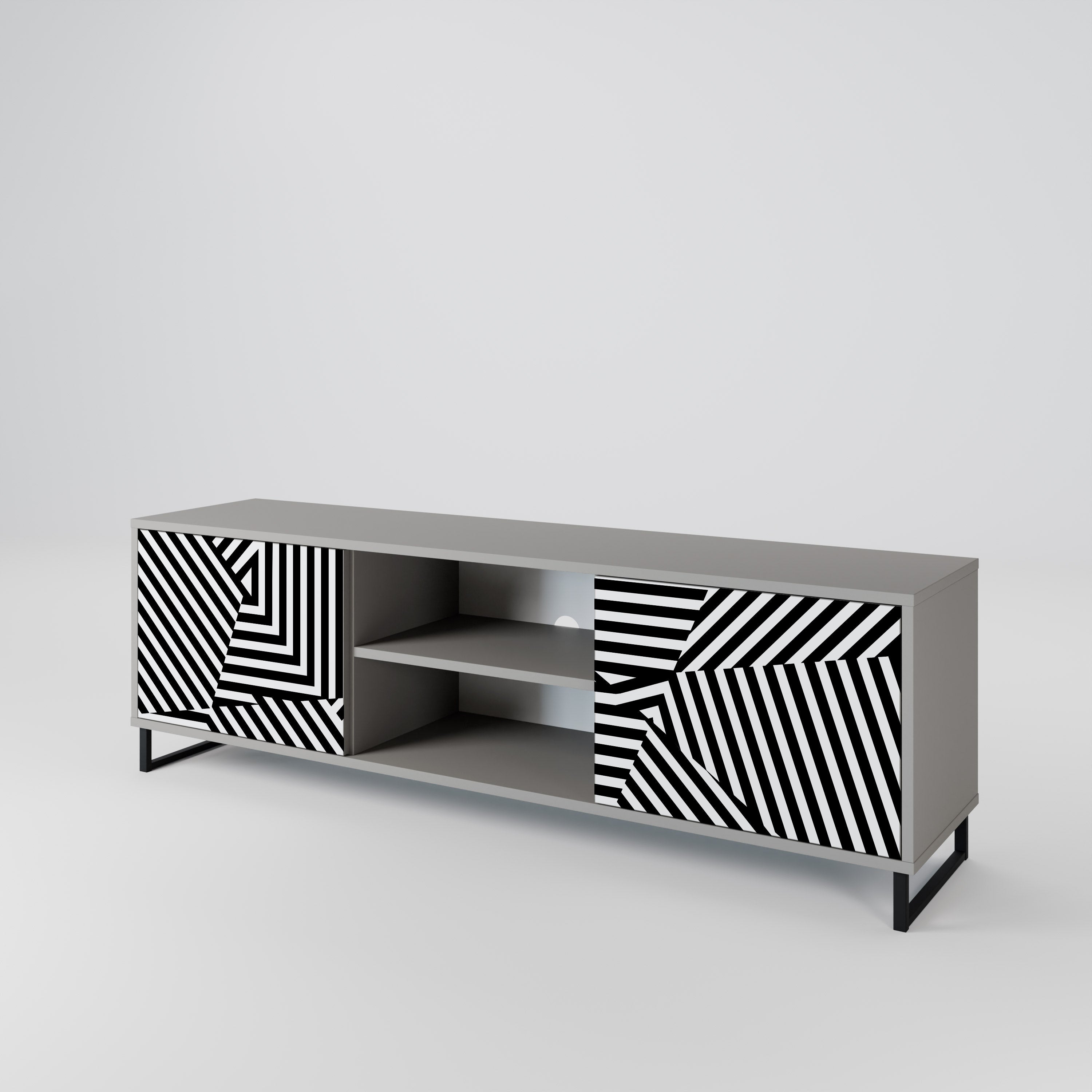 ILLUSIONARY LATTICE 2-Door TV Stand in Grey Finish