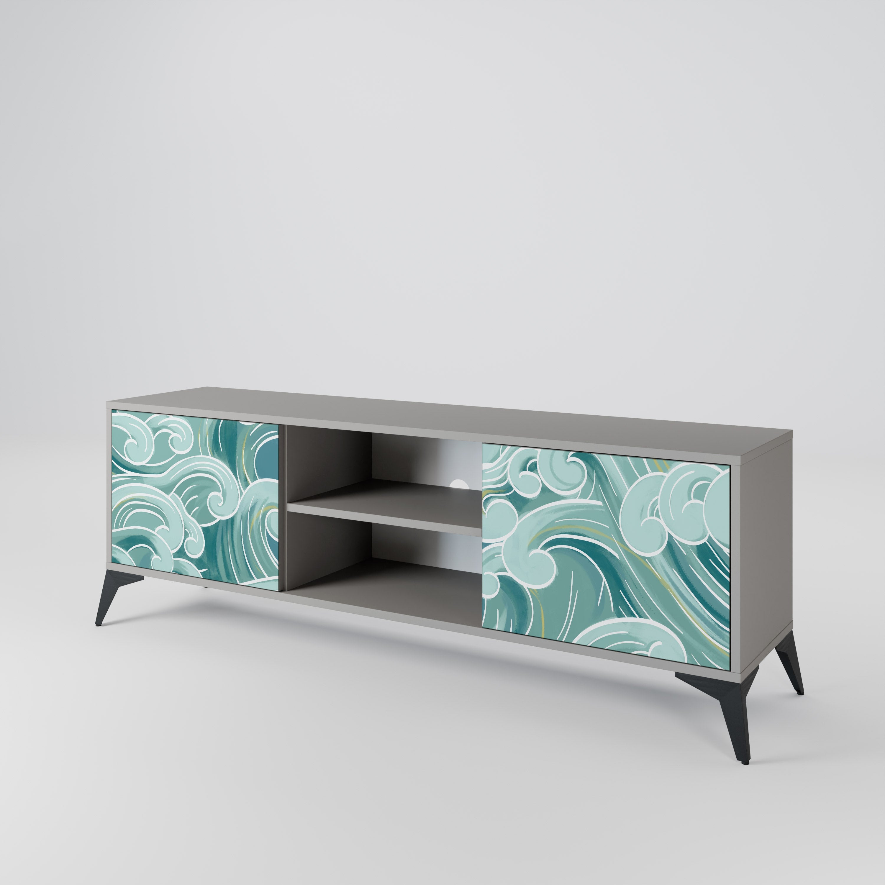 ASIAN SWAY Móvel de TV com 2 Portas em Acabamento Cinzento