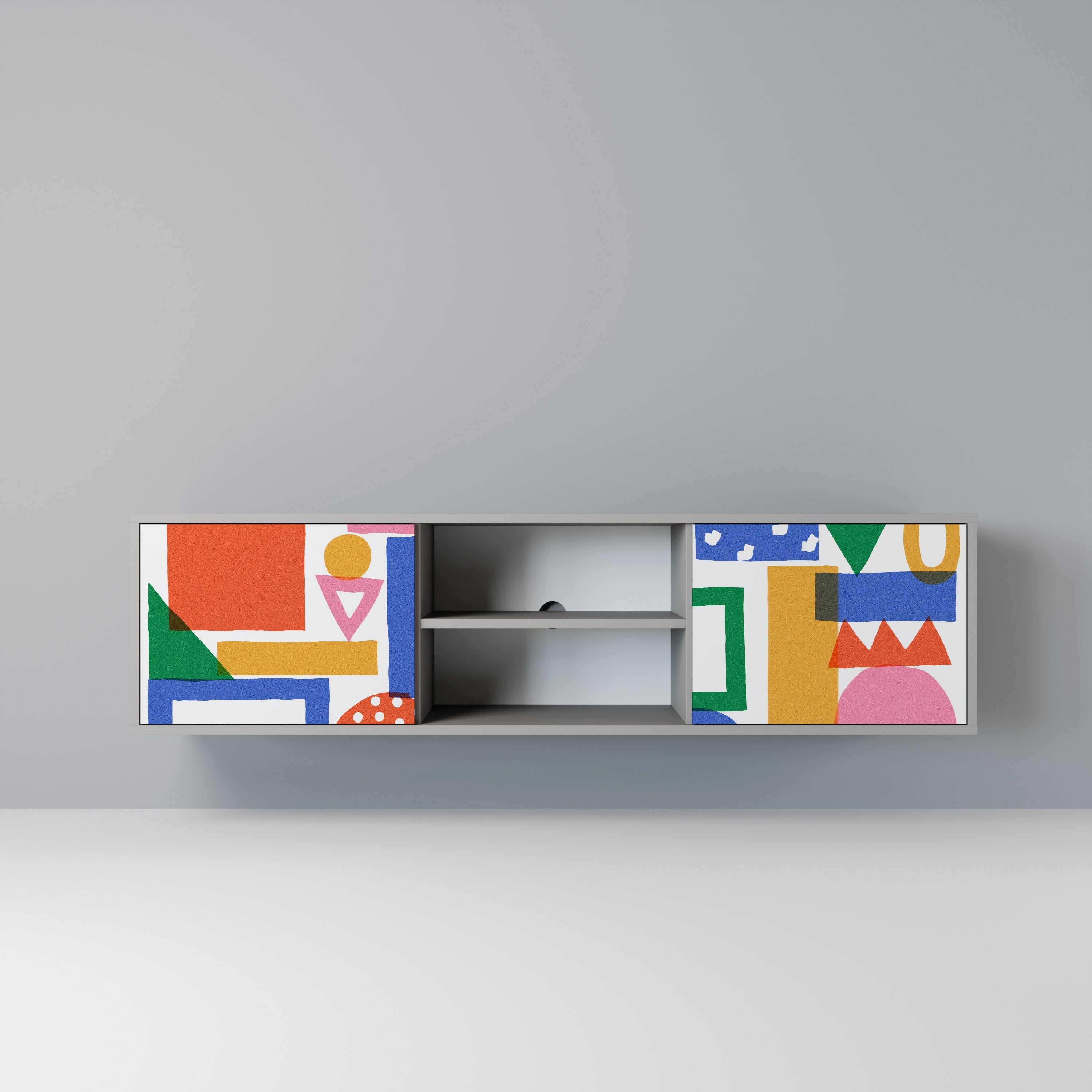 GEOMETRIC GLIMMER Móvel de TV com 2 Portas em Acabamento Cinzento