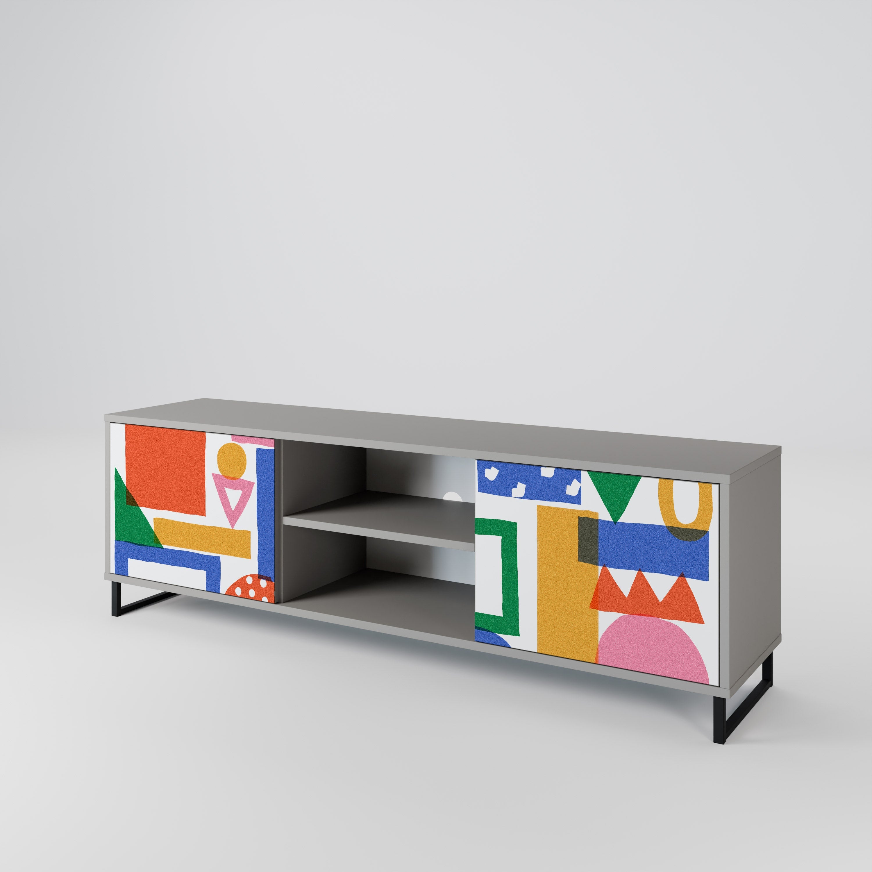 GEOMETRIC GLIMMER 2-Door TV Stand in Grey Finish