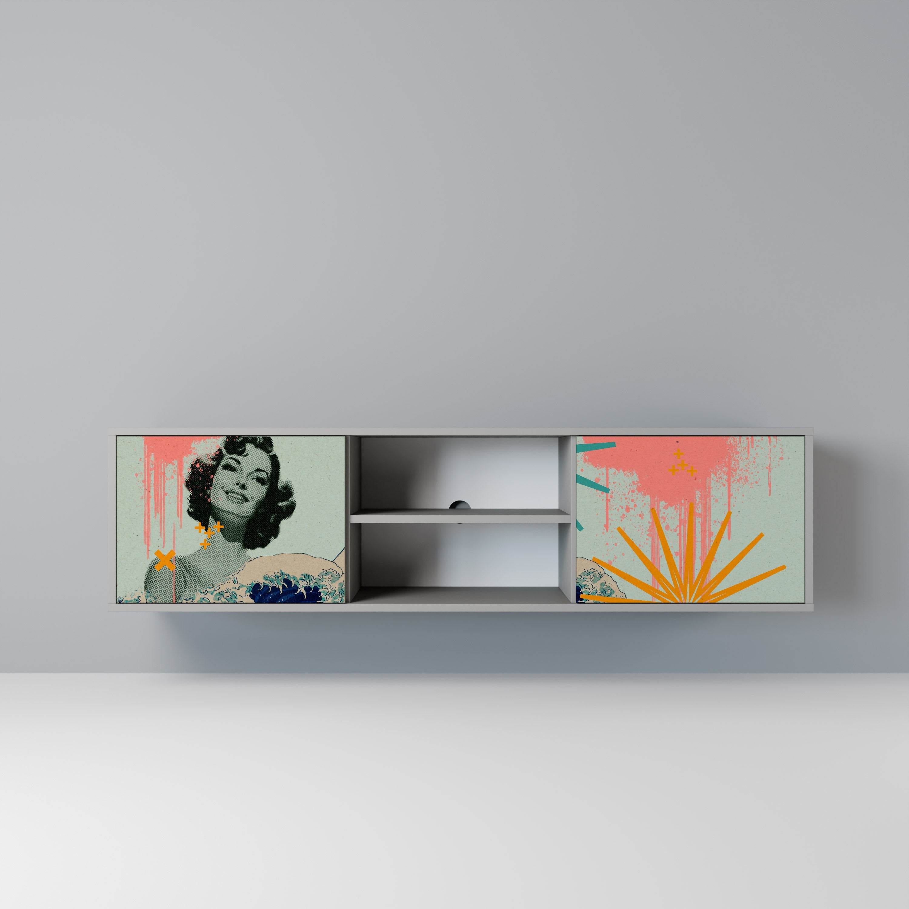 KANAGAWA BEAUTY Móvel de TV com 2 Portas em Acabamento Cinzento