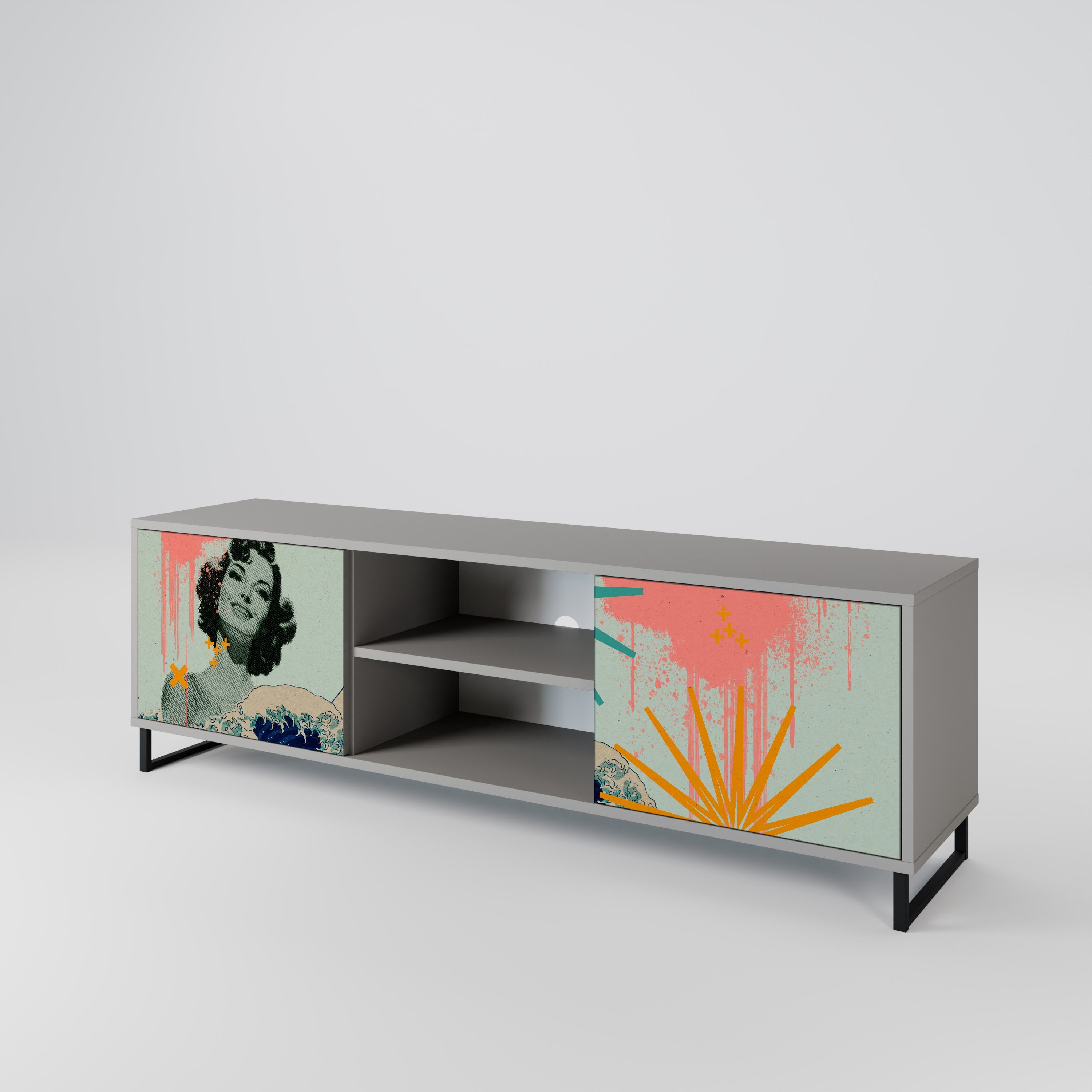 KANAGAWA BEAUTY Móvel de TV com 2 Portas em Acabamento Cinzento