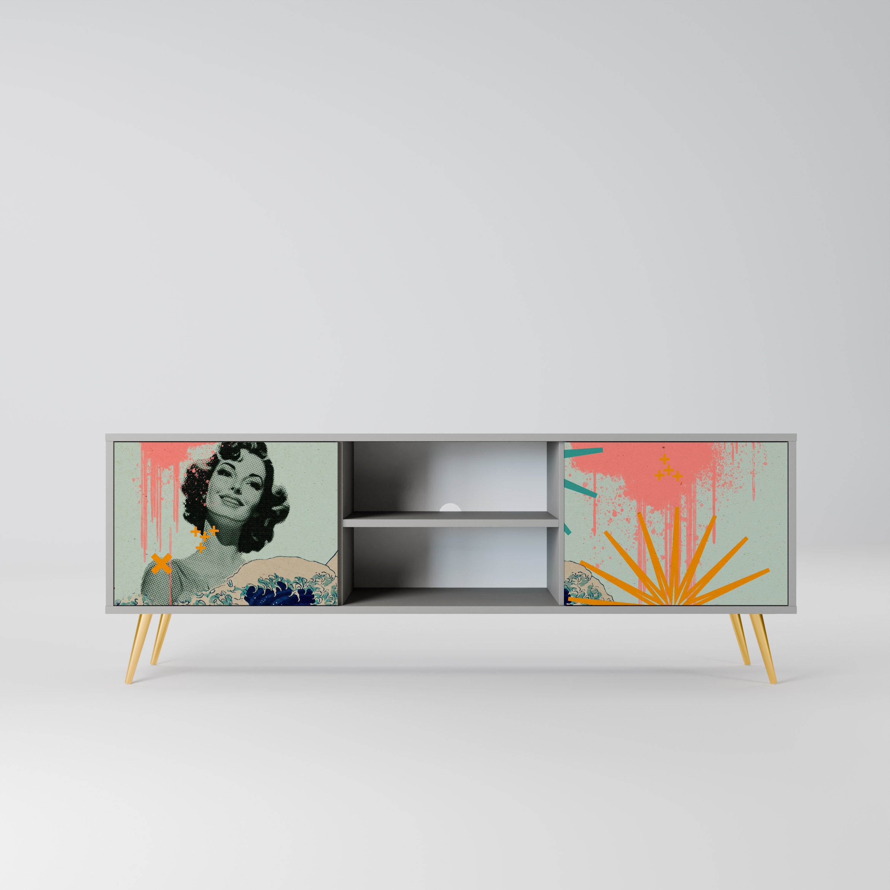 KANAGAWA BEAUTY Móvel de TV com 2 Portas em Acabamento Cinzento