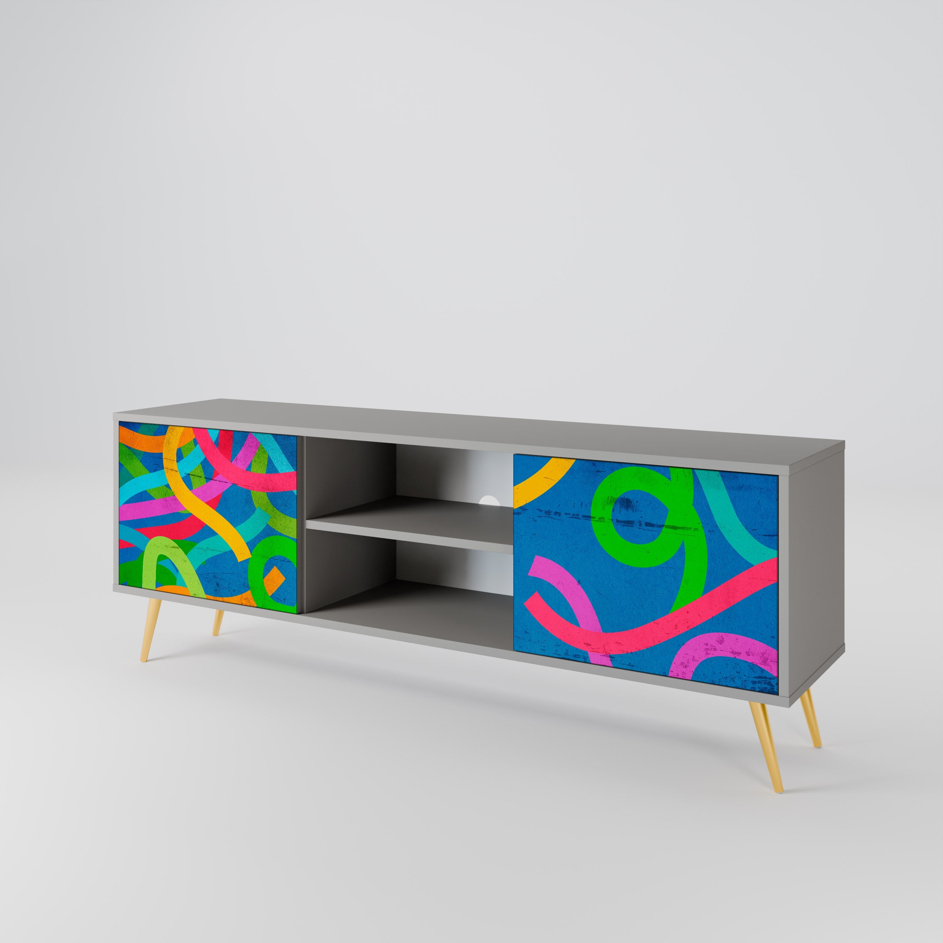 STREAMER TANGLE Móvel de TV com 2 Portas em Acabamento Cinzento