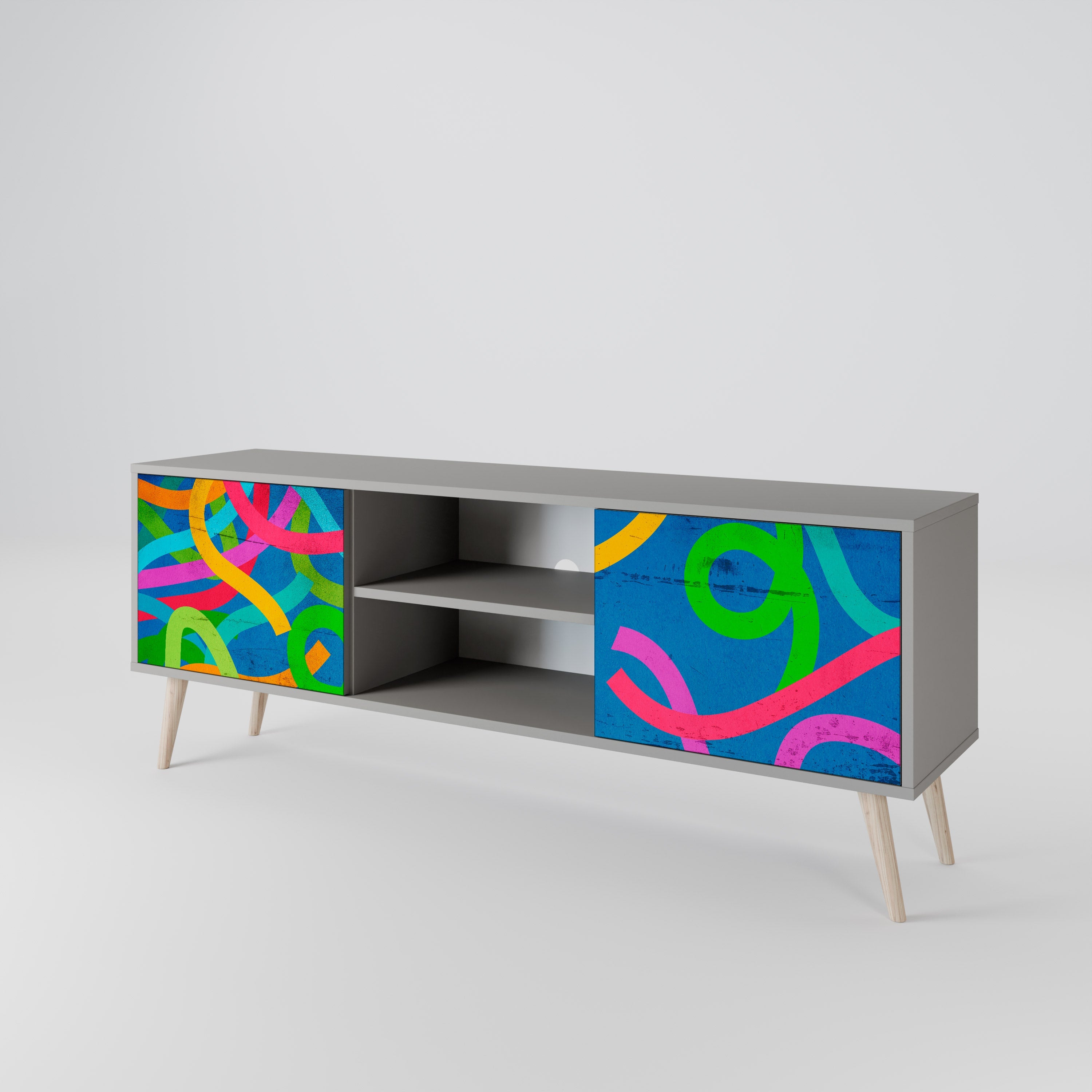 STREAMER TANGLE Móvel de TV com 2 Portas em Acabamento Cinzento