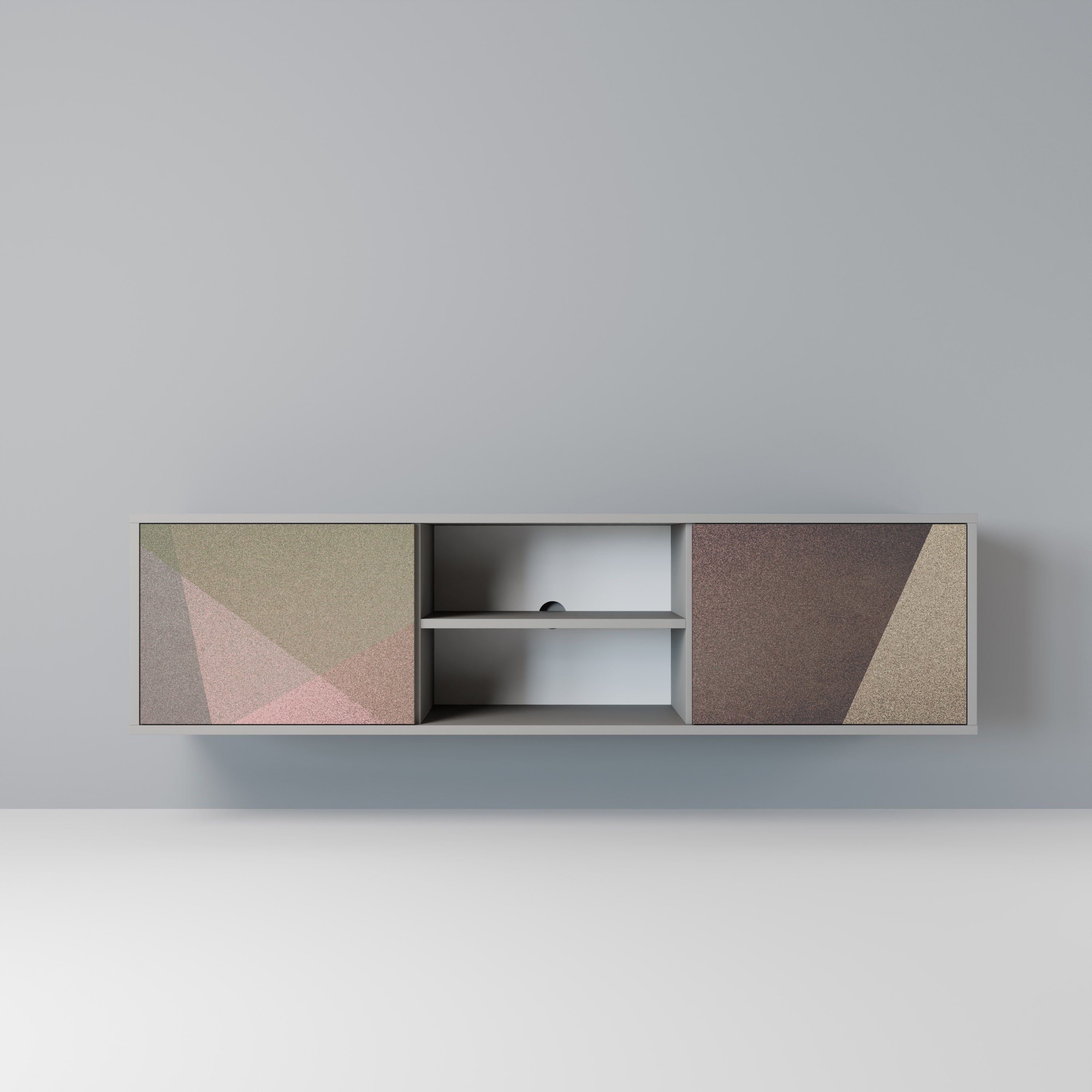 BEIGE GEOMETRY Móvel de TV com 2 Portas em Acabamento Cinzento