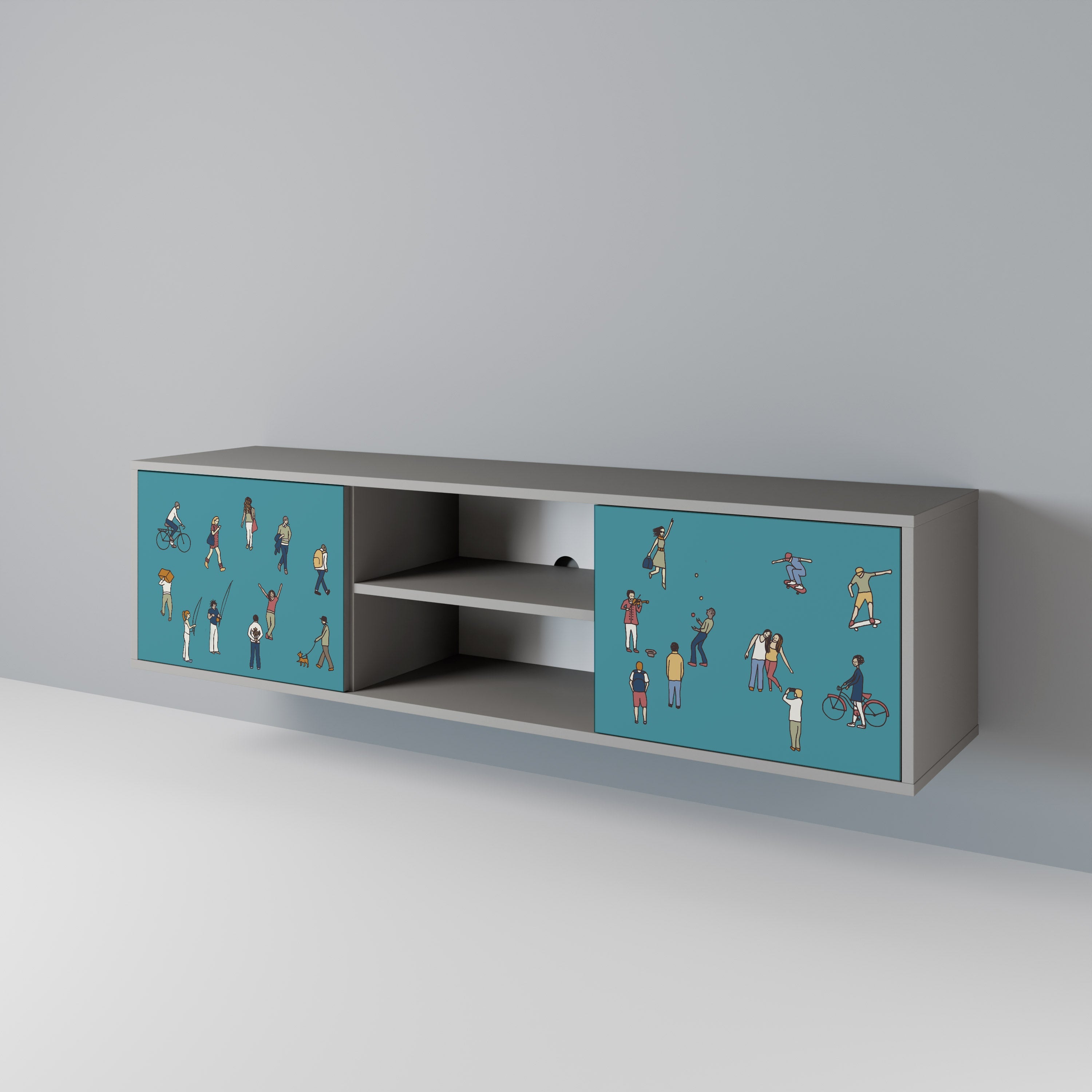 COLLECTIVE STREAM Móvel de TV com 2 Portas em Acabamento Cinzento