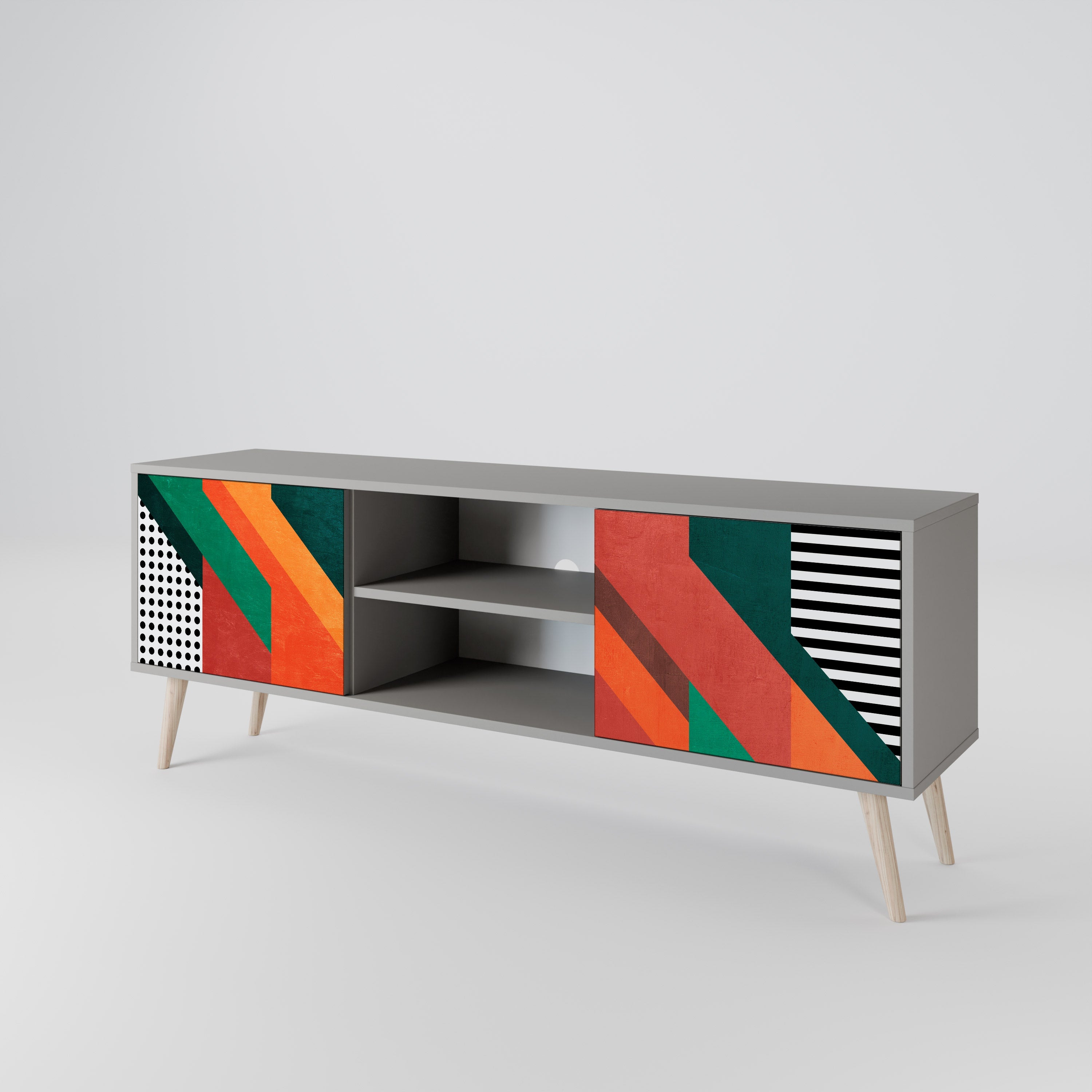 MAKESHIFT ARTISTRY Móvel de TV com 2 Portas em Acabamento Cinzento