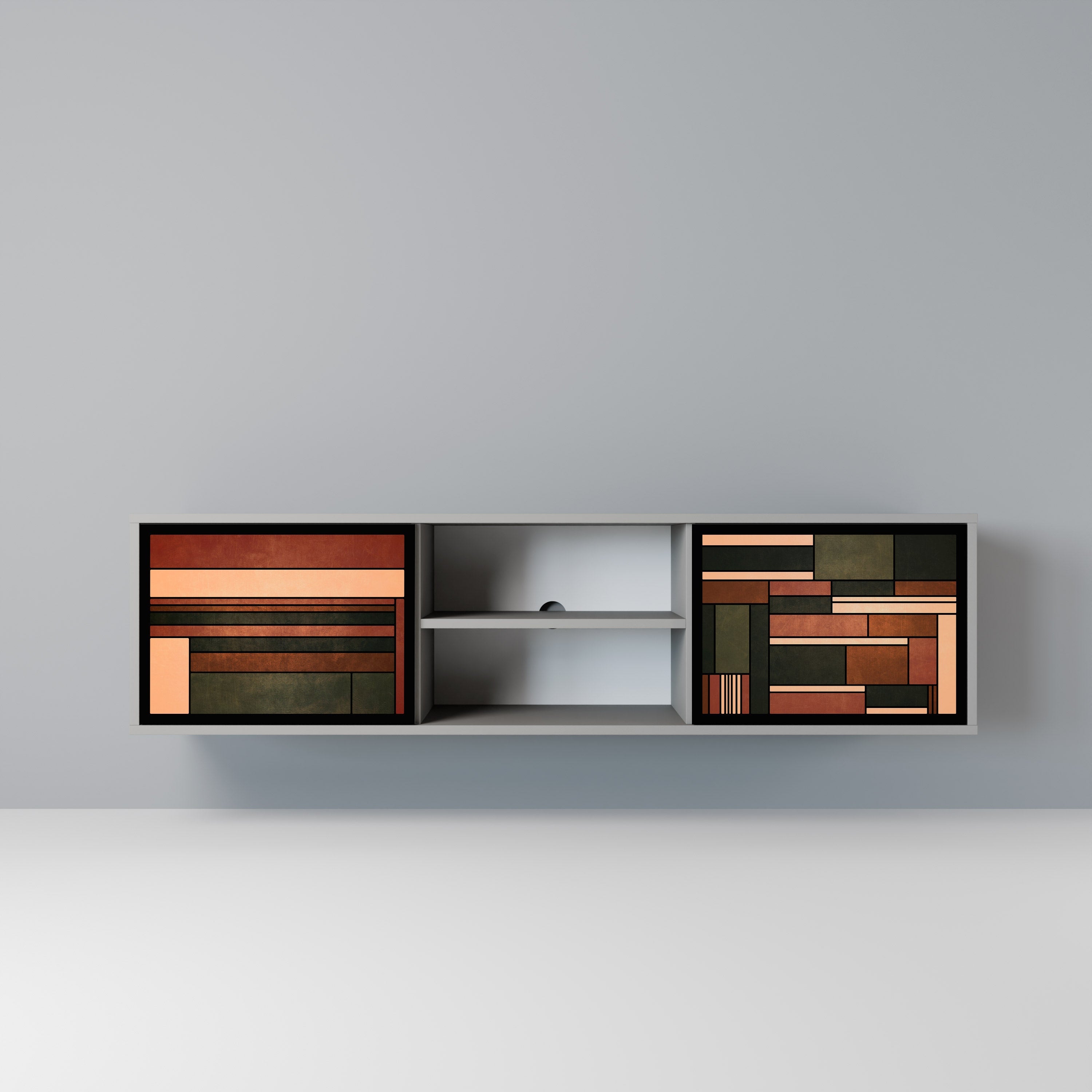 FIGURES OF NATURE Móvel de TV com 2 Portas em Acabamento Cinzento