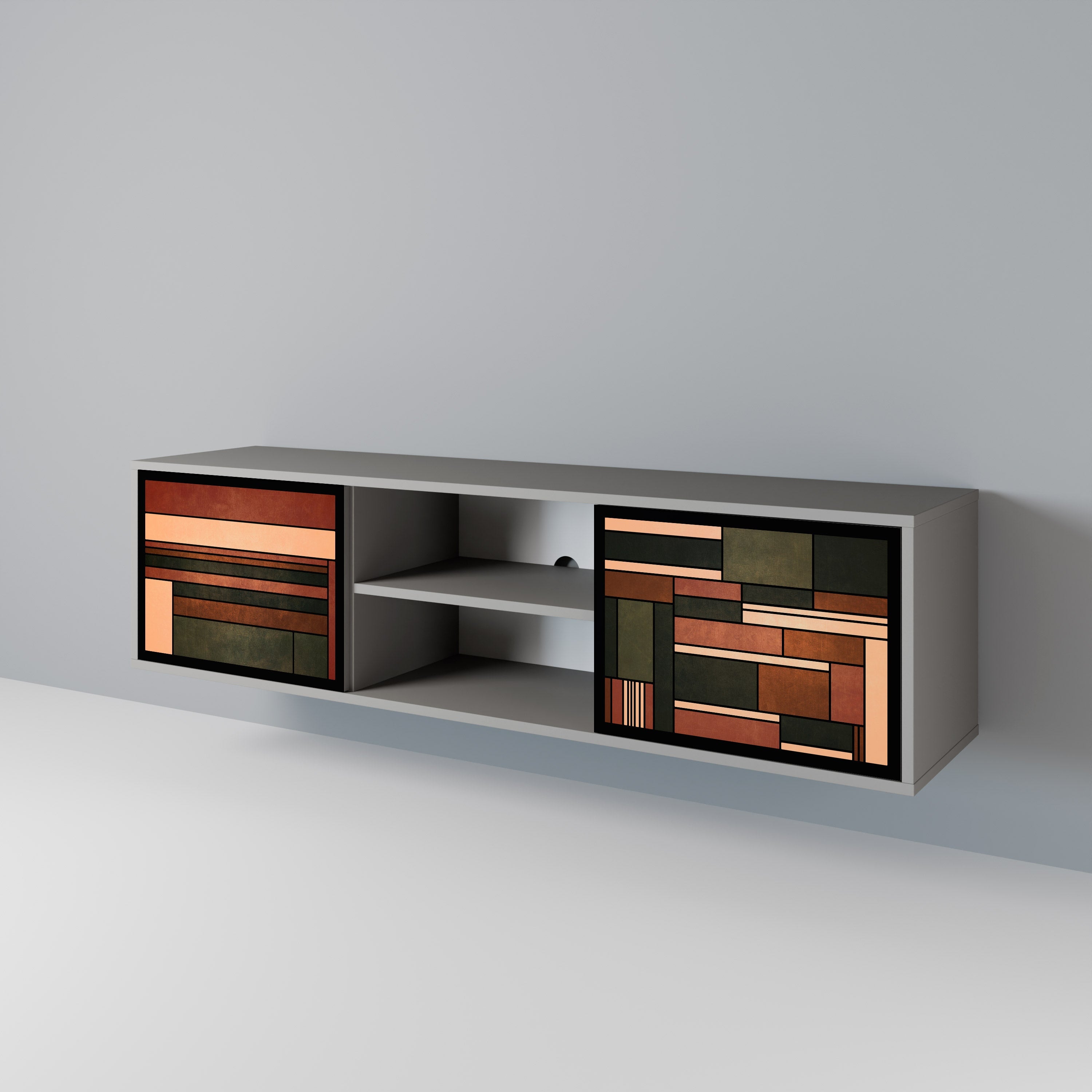 FIGURES OF NATURE Móvel de TV com 2 Portas em Acabamento Cinzento