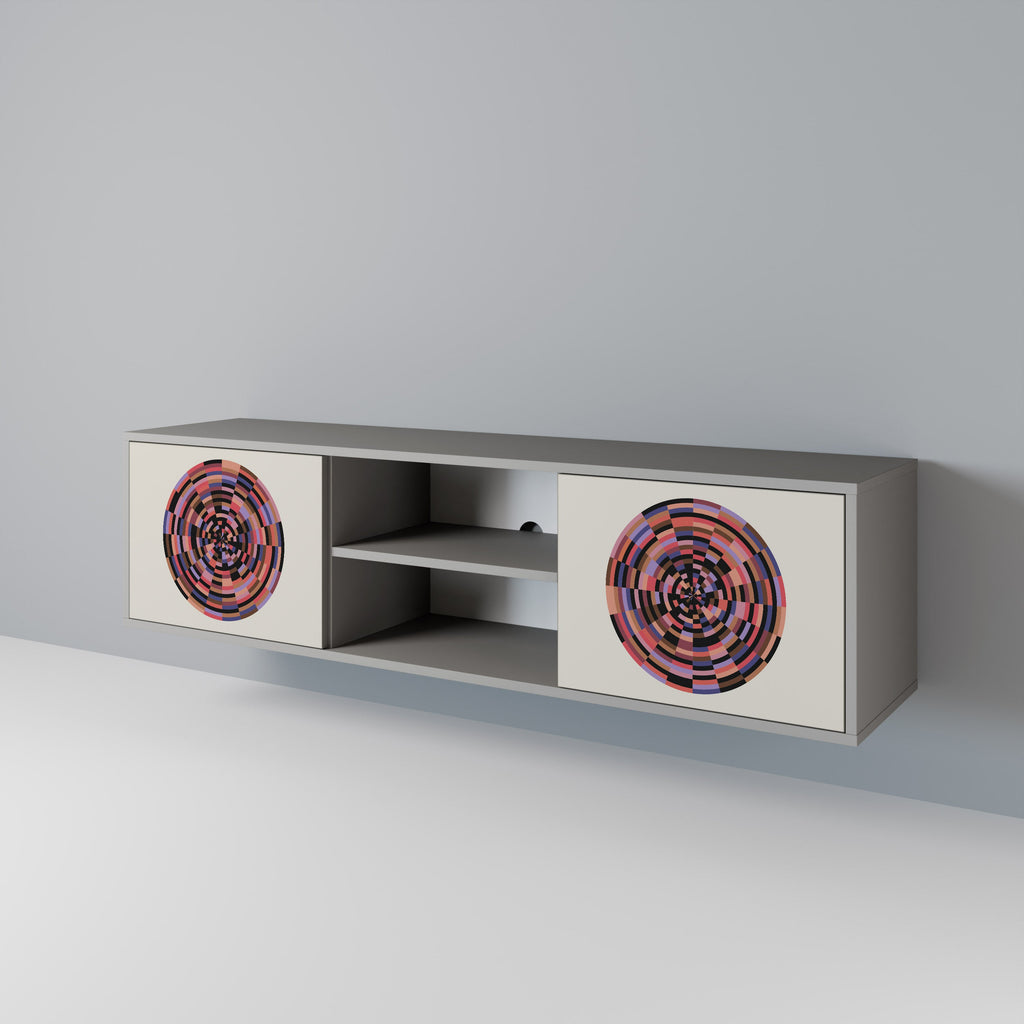 BROWN CIRCLES Móvel de TV com 2 Portas em Acabamento Cinzento