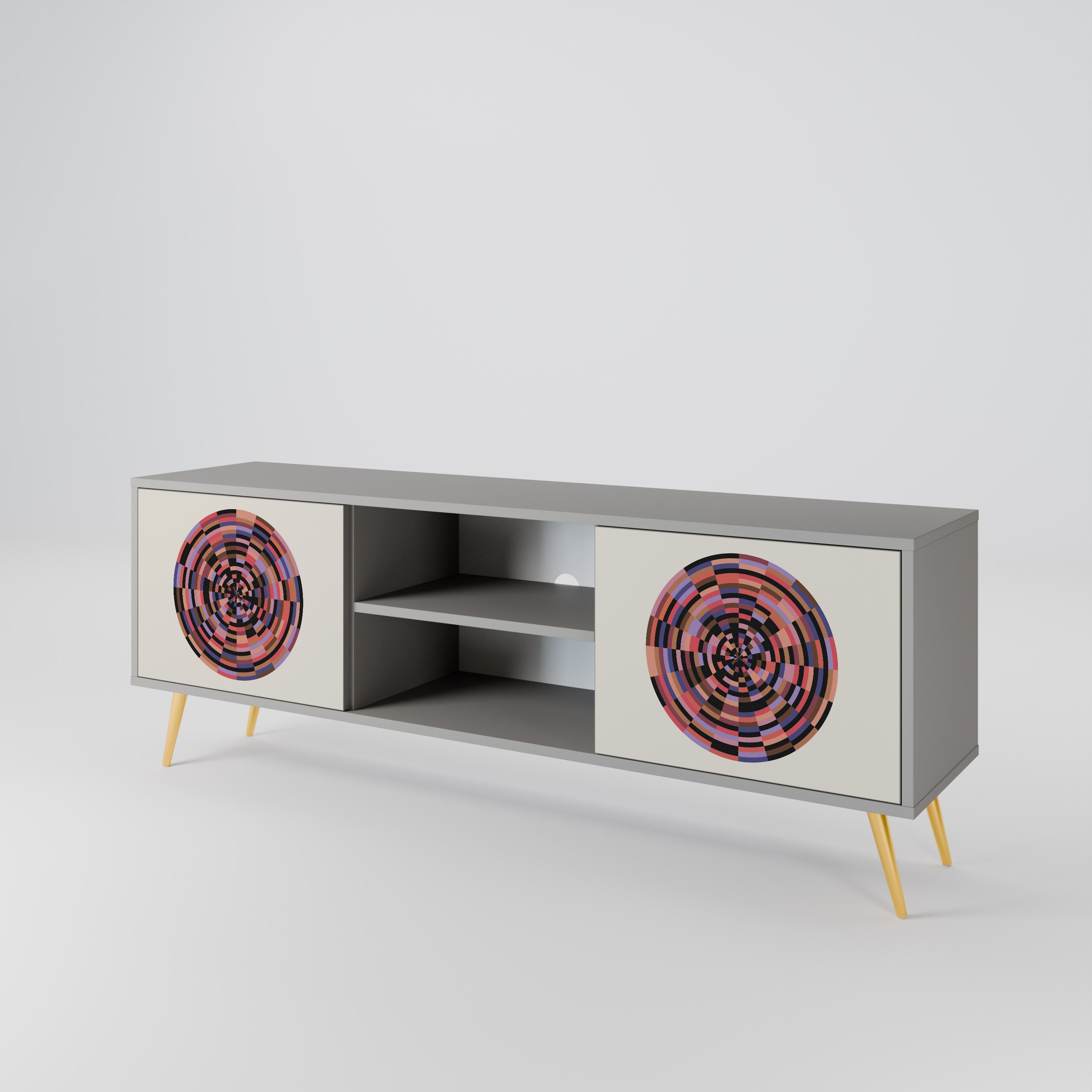 BROWN CIRCLES Móvel de TV com 2 Portas em Acabamento Cinzento