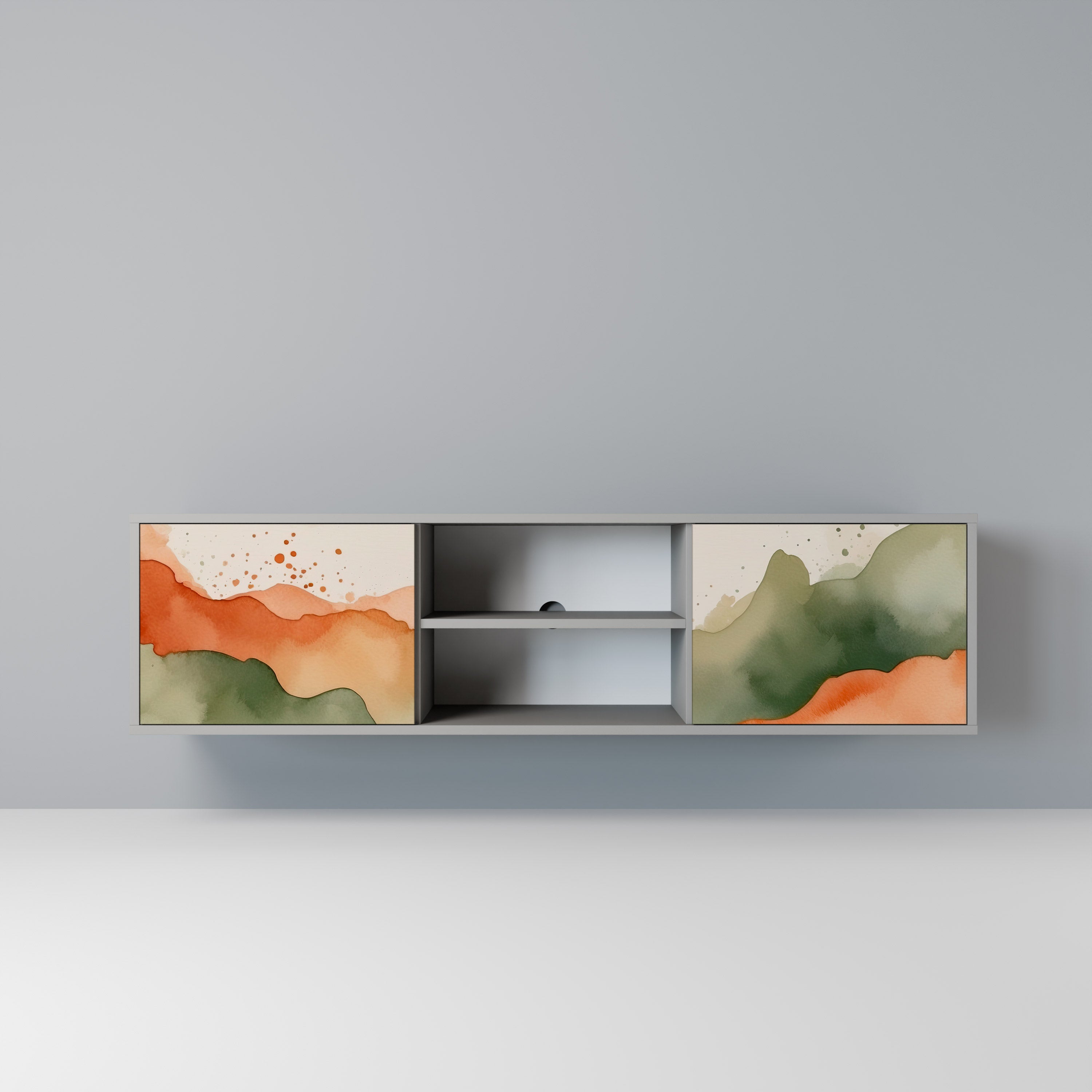 WATERCOLOUR PEAKS Móvel de TV com 2 Portas em Acabamento Cinzento