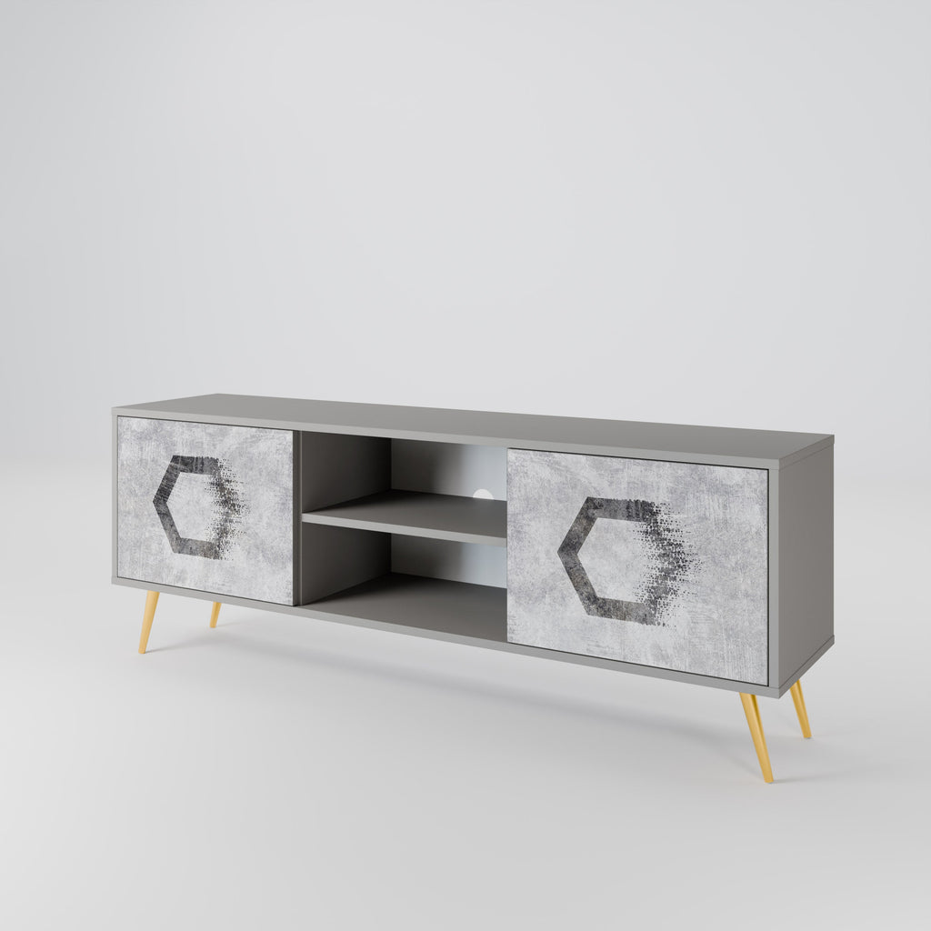 HEXAGONAL FIGURES Móvel de TV com 2 Portas em Acabamento Cinzento