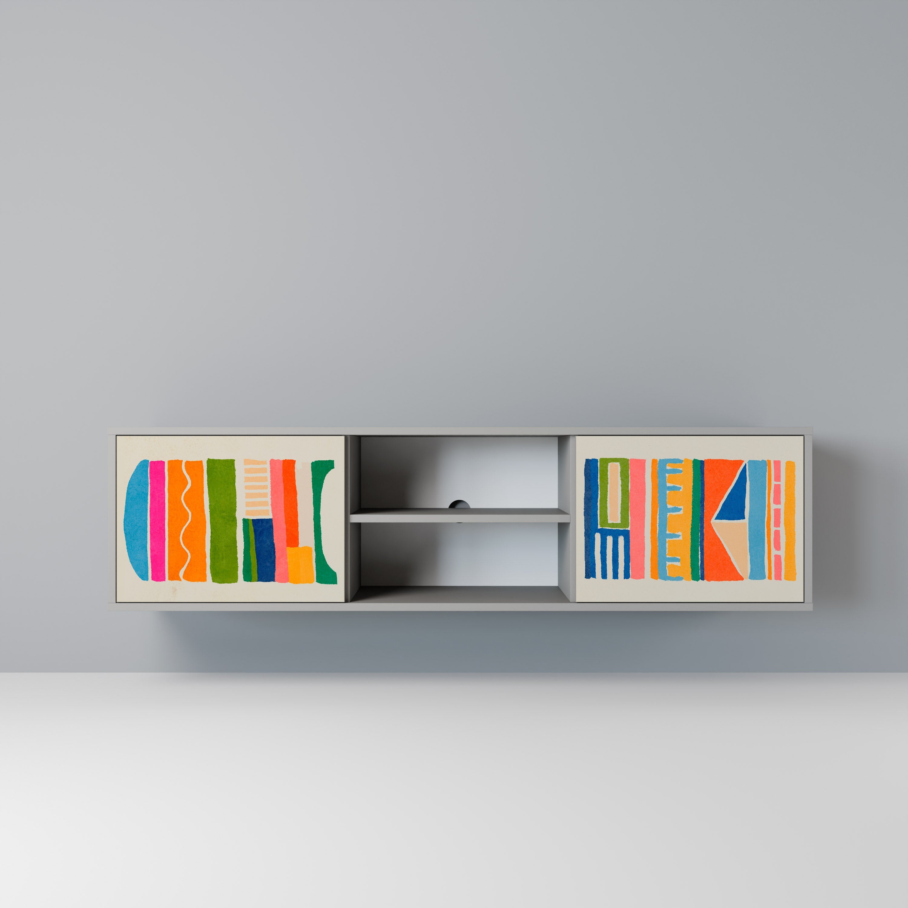 GEOMETRIC SHINE Móvel de TV com 2 Portas em Acabamento Cinzento