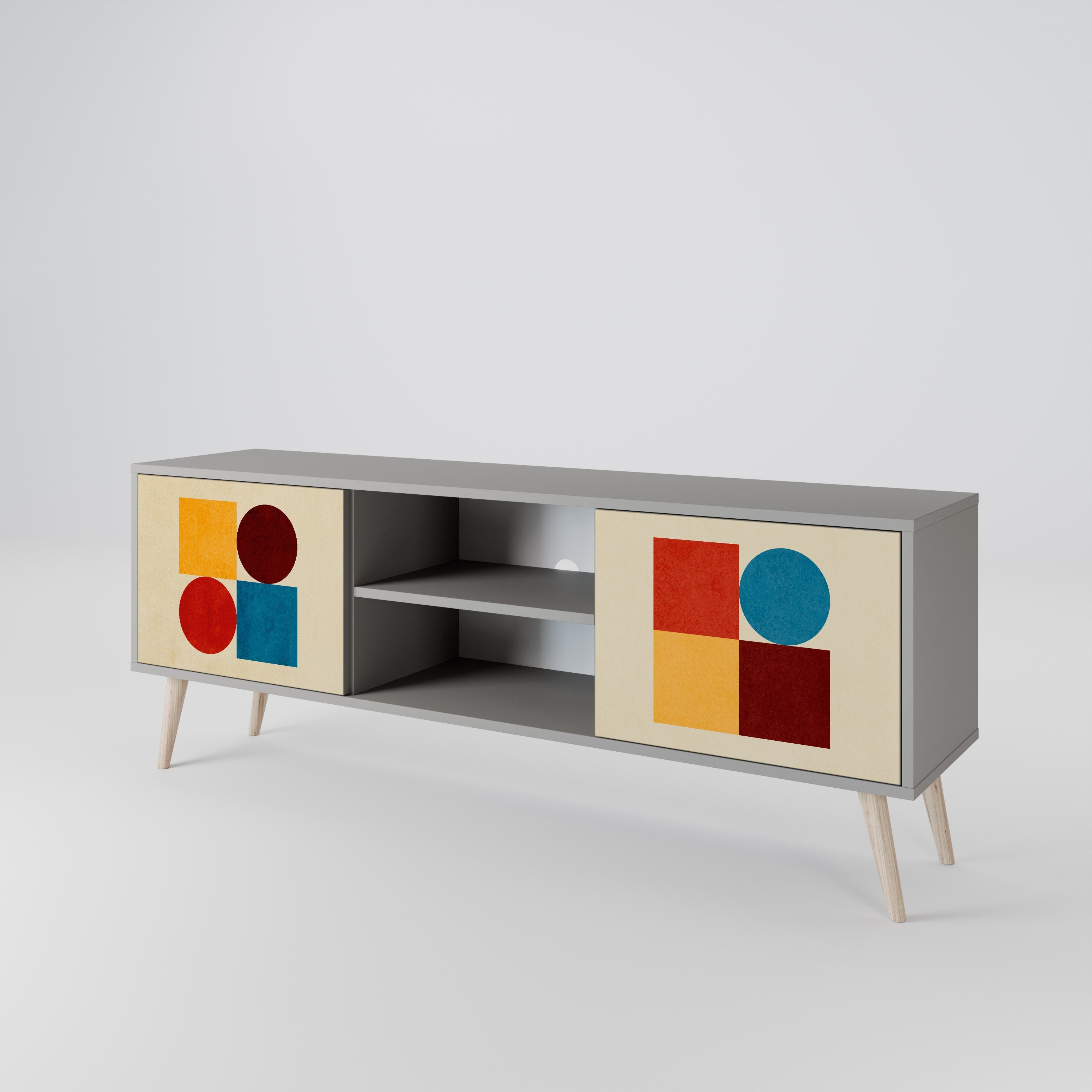 GEOMETRIC PUZZLE Móvel de TV com 2 Portas em Acabamento Cinzento