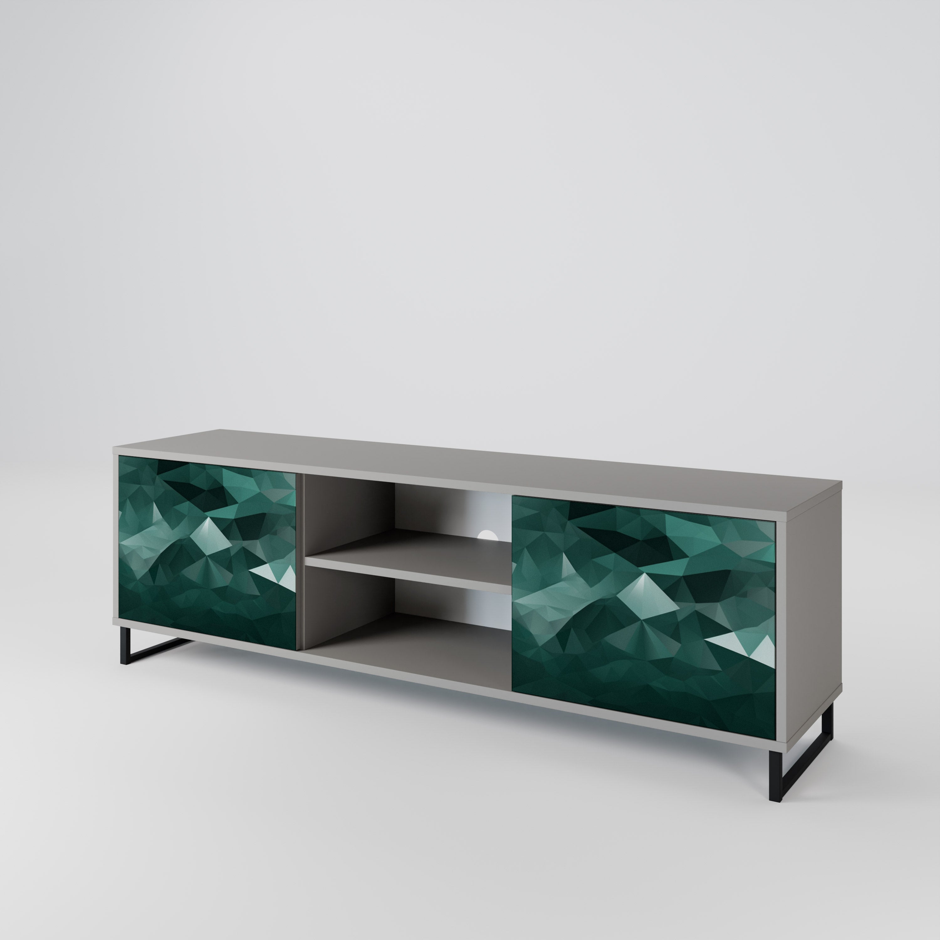 POLYGONAL FLOATING 2-Door TV Stand in Grey Finish